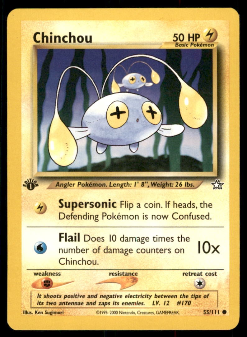 Chinchou Neo Genesis #055/111 1st. ED. Pokemon Card: We offer combined shipping on multiple items. Buyers may also arrange their own shipping. LiveShipping is a separate and independent option for shipping that is NOT a part of the auction house or thei