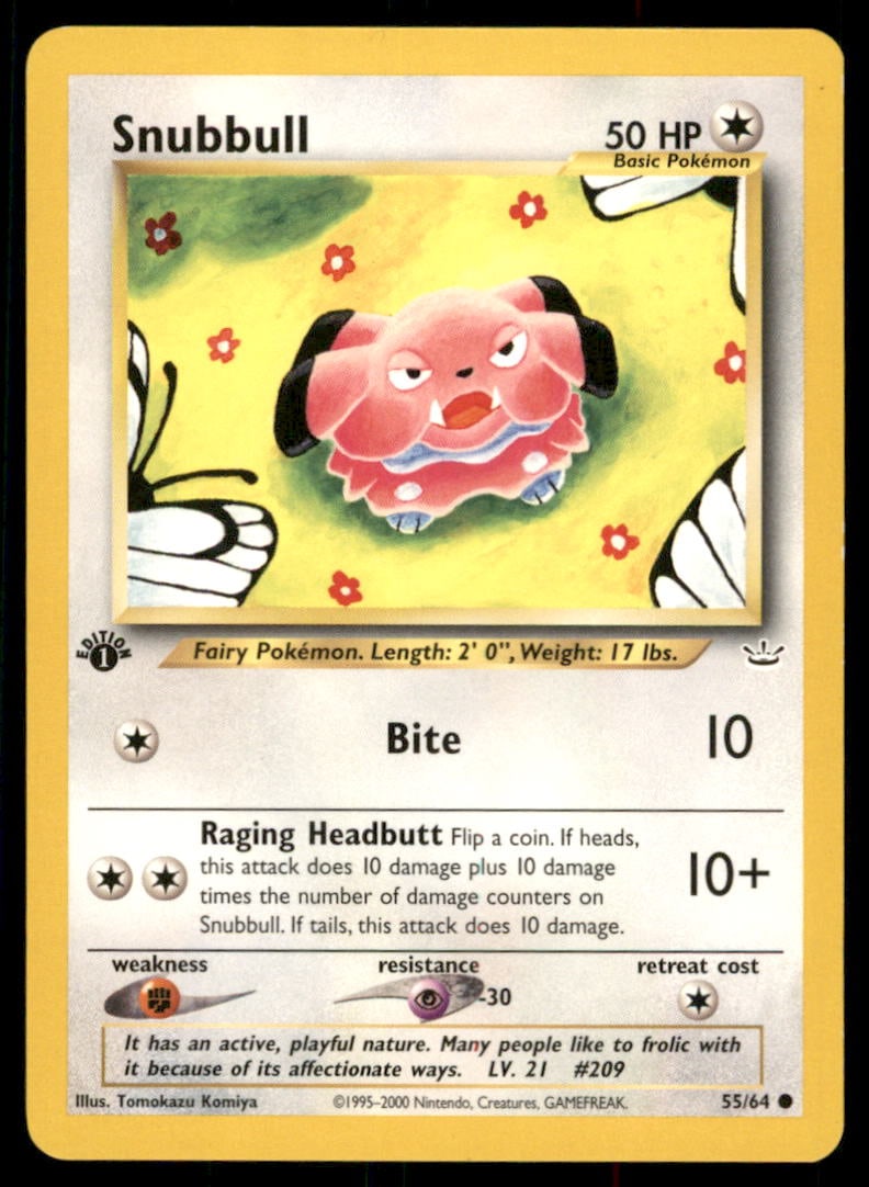 Snubbull Neo Revelation #55/64 1st. ED. Pokemon Card: We offer combined shipping on multiple items. Buyers may also arrange their own shipping. LiveShipping is a separate and independent option for shipping that is NOT a part of the auction house or thei