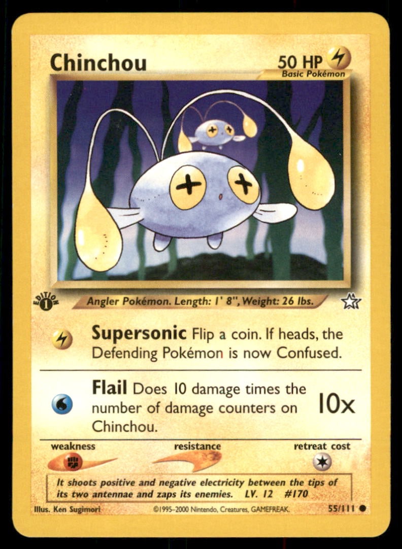 Chinchou Neo Genesis #055/111 1st. ED. Pokemon Card: We offer combined shipping on multiple items. Buyers may also arrange their own shipping. LiveShipping is a separate and independent option for shipping that is NOT a part of the auction house or thei
