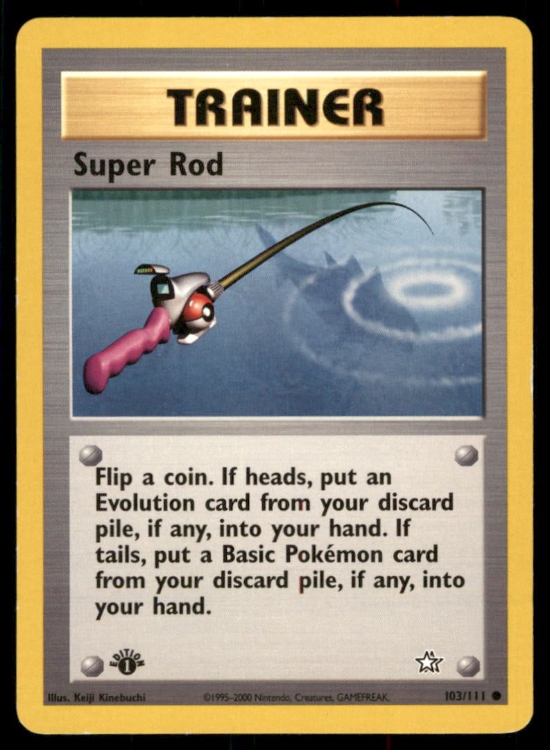 Super Rod Neo Genesis #103/111 1st. ED. Pokemon Card: We offer combined shipping on multiple items. Buyers may also arrange their own shipping. LiveShipping is a separate and independent option for shipping that is NOT a part of the auction house or thei