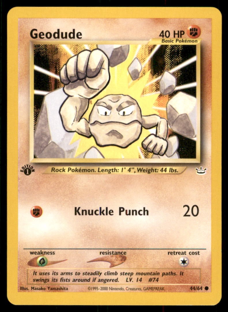 Geodude Neo Revelation #44/64 1st. ED. Pokemon Card: We offer combined shipping on multiple items. Buyers may also arrange their own shipping. LiveShipping is a separate and independent option for shipping that is NOT a part of the auction house or thei