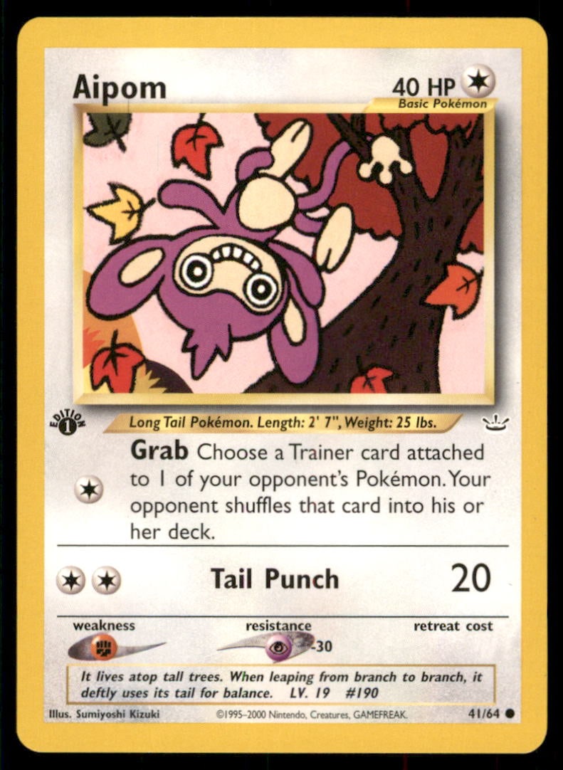 Aipom Neo Revelation #41/64 1st. ED. Pokemon Card: We offer combined shipping on multiple items. Buyers may also arrange their own shipping. LiveShipping is a separate and independent option for shipping that is NOT a part of the auction house or thei