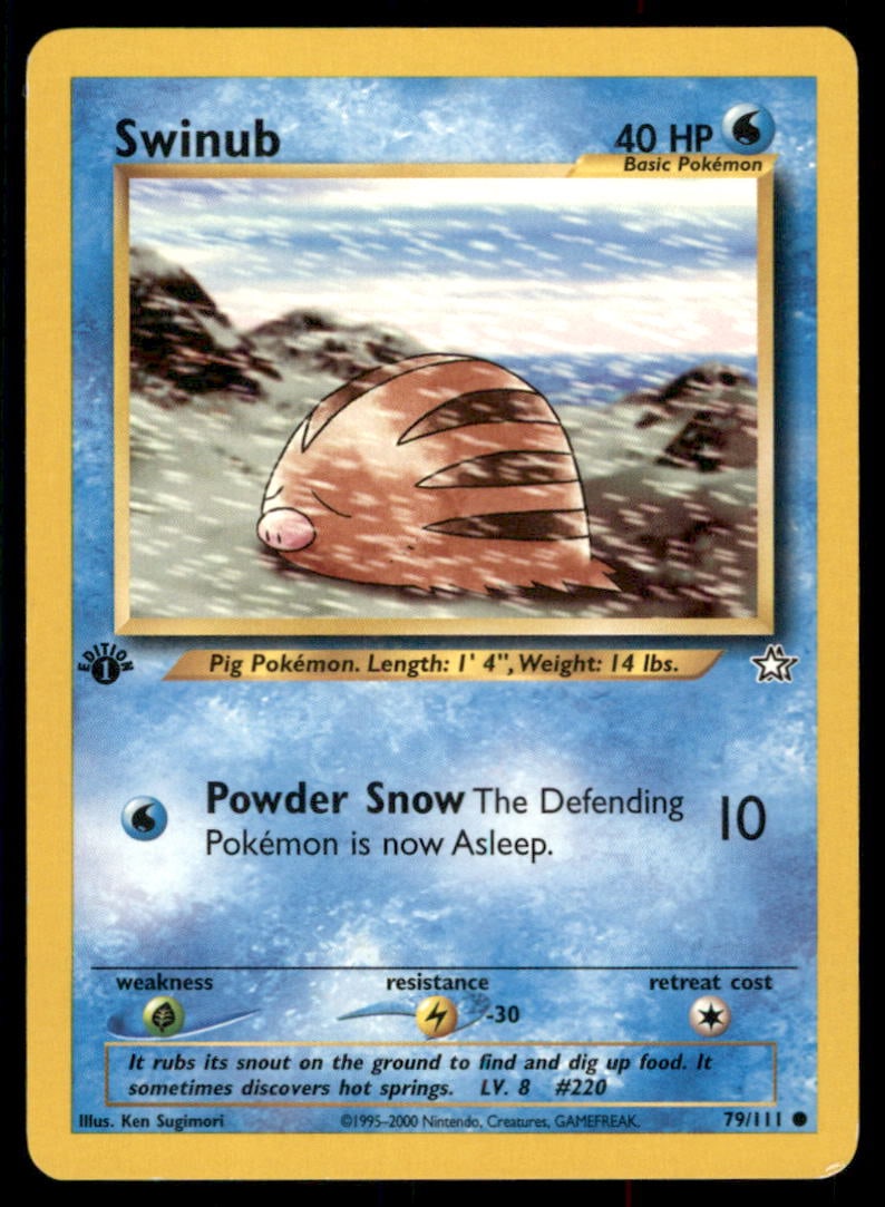 Swinub Neo Genesis #079/111 1st. ED. Pokemon Card: We offer combined shipping on multiple items. Buyers may also arrange their own shipping. LiveShipping is a separate and independent option for shipping that is NOT a part of the auction house or thei