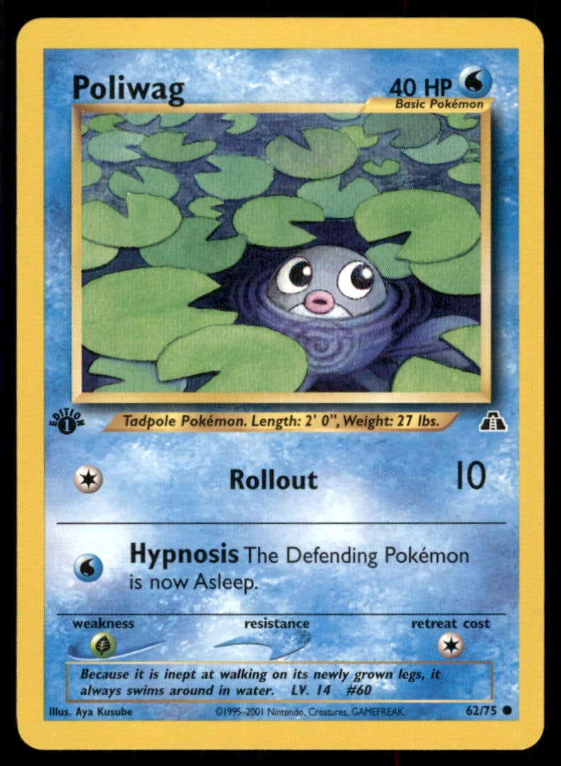 Poliwag Neo Discovery #62/75 1st. ED. Pokemon Card (1 of 2)