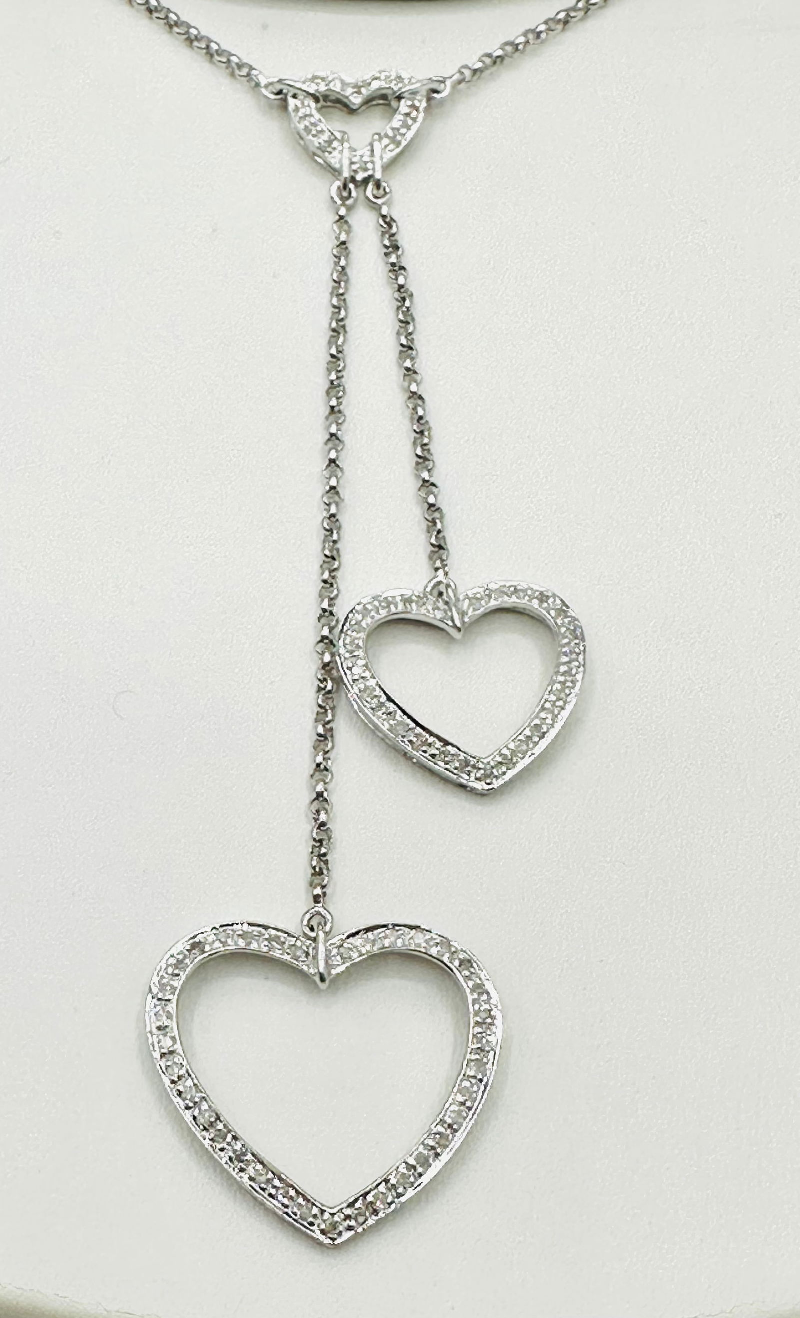 Natural Diamond Triple Heart Necklace, 14KT White Gold # 2501 (1 of 4)