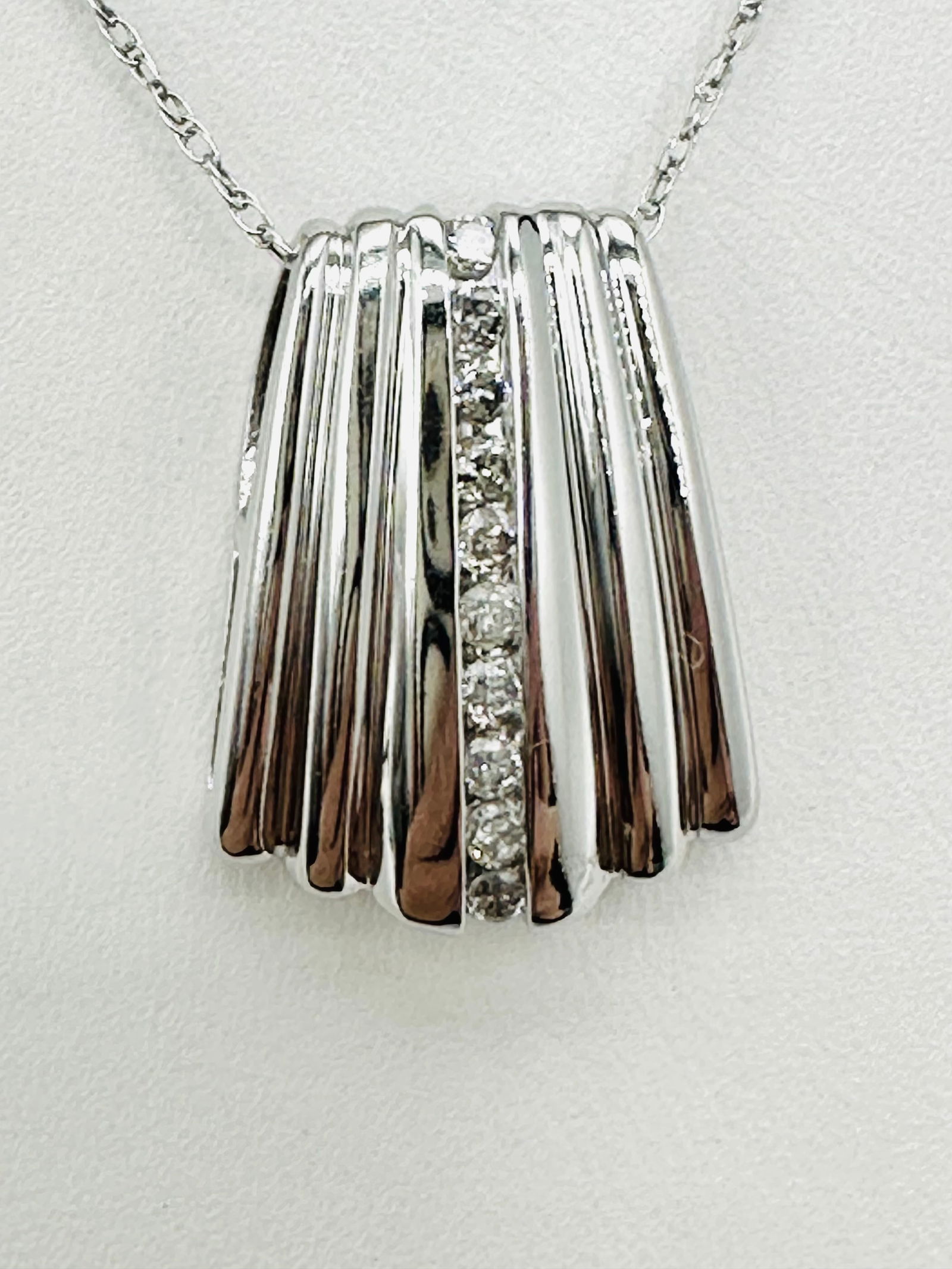 Natural Diamond Slide Pendant and Chain,14KT White Gold # 2554 (1 of 4)