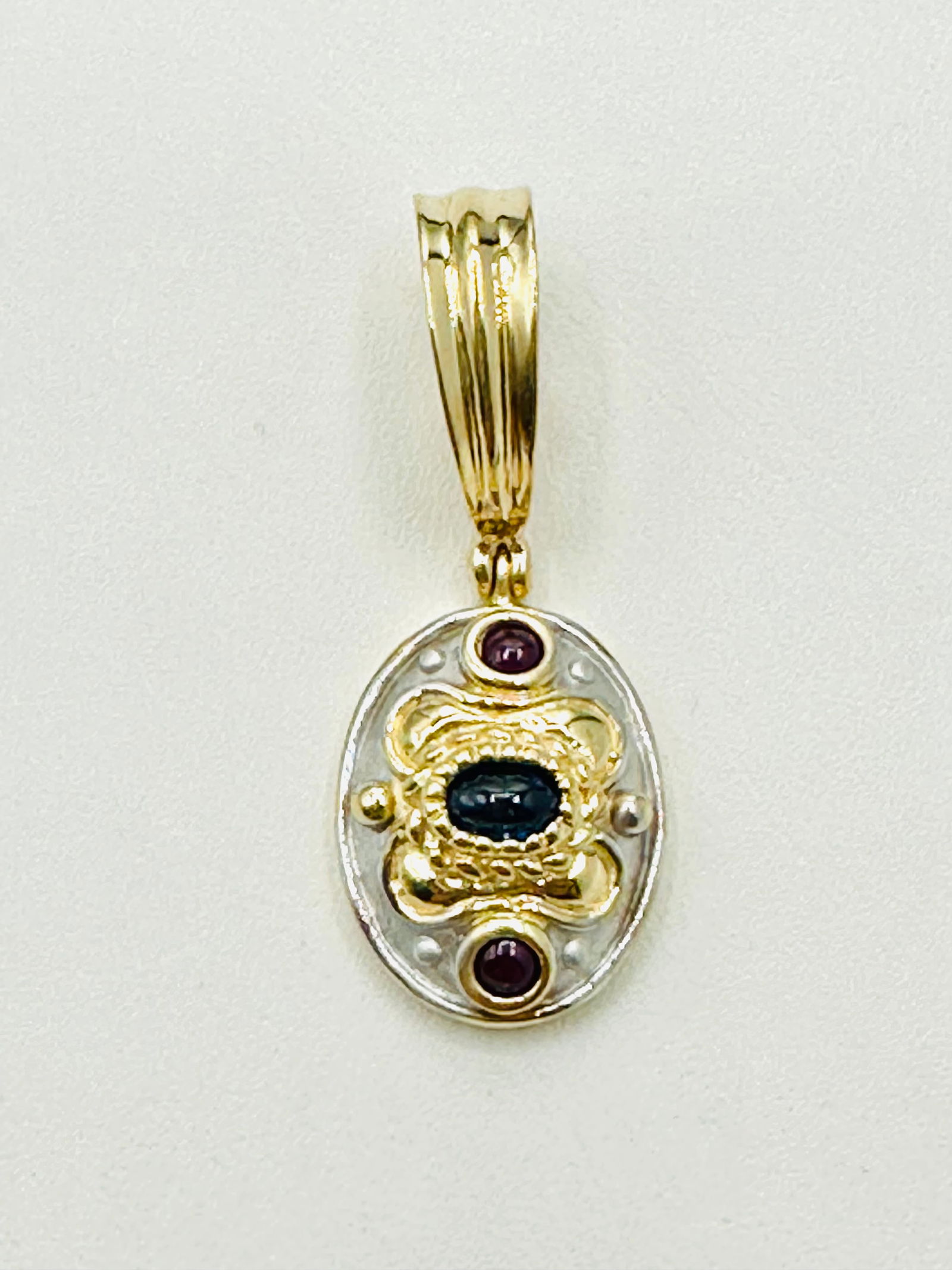 14KT Yellow Gold, Ruby and Sapphire oval Pendant # 2565 (1 of 4)