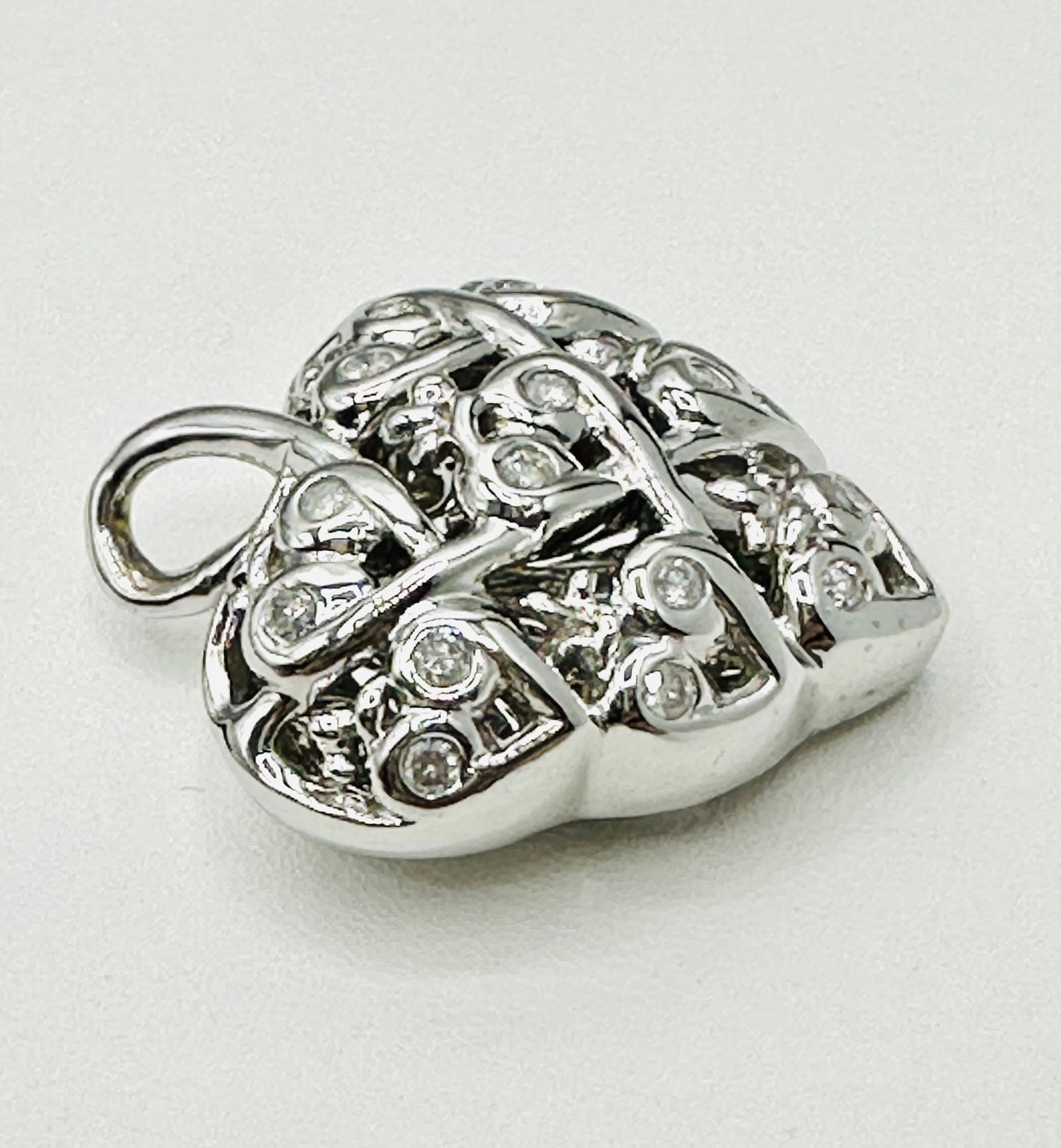 Natural Diamond Heart Pendant, 14KT White Gold # 2566 (1 of 4)