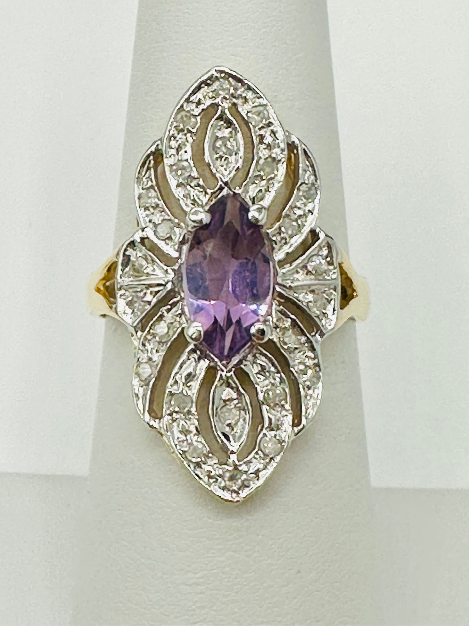 Natural Diamond and Amethyst Ring,14KT Yellow Gold # 2569 (1 of 4)