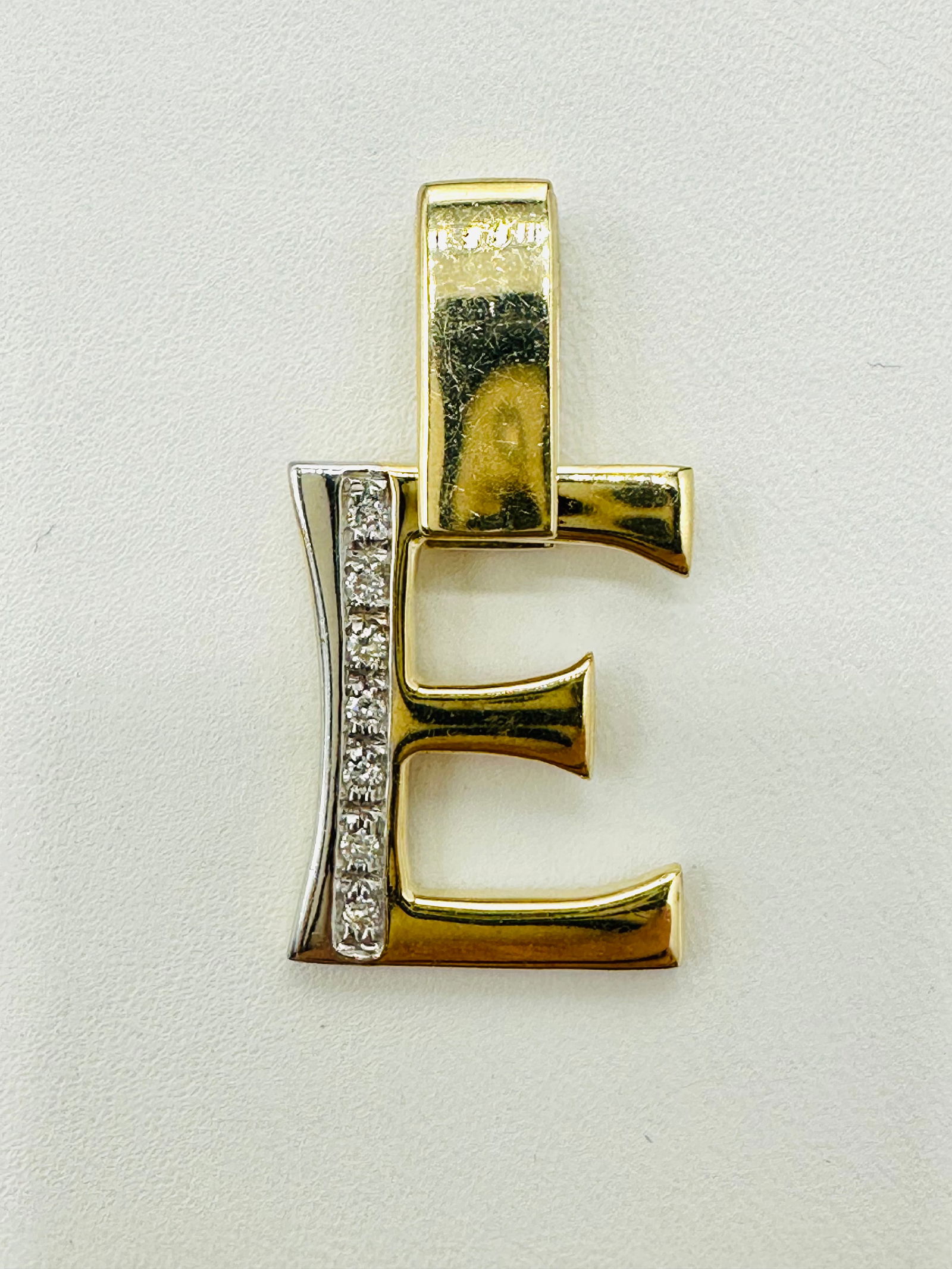 14KT Yellow Gold Natural Diamond “E?? Pendant # 2579 (1 of 4)