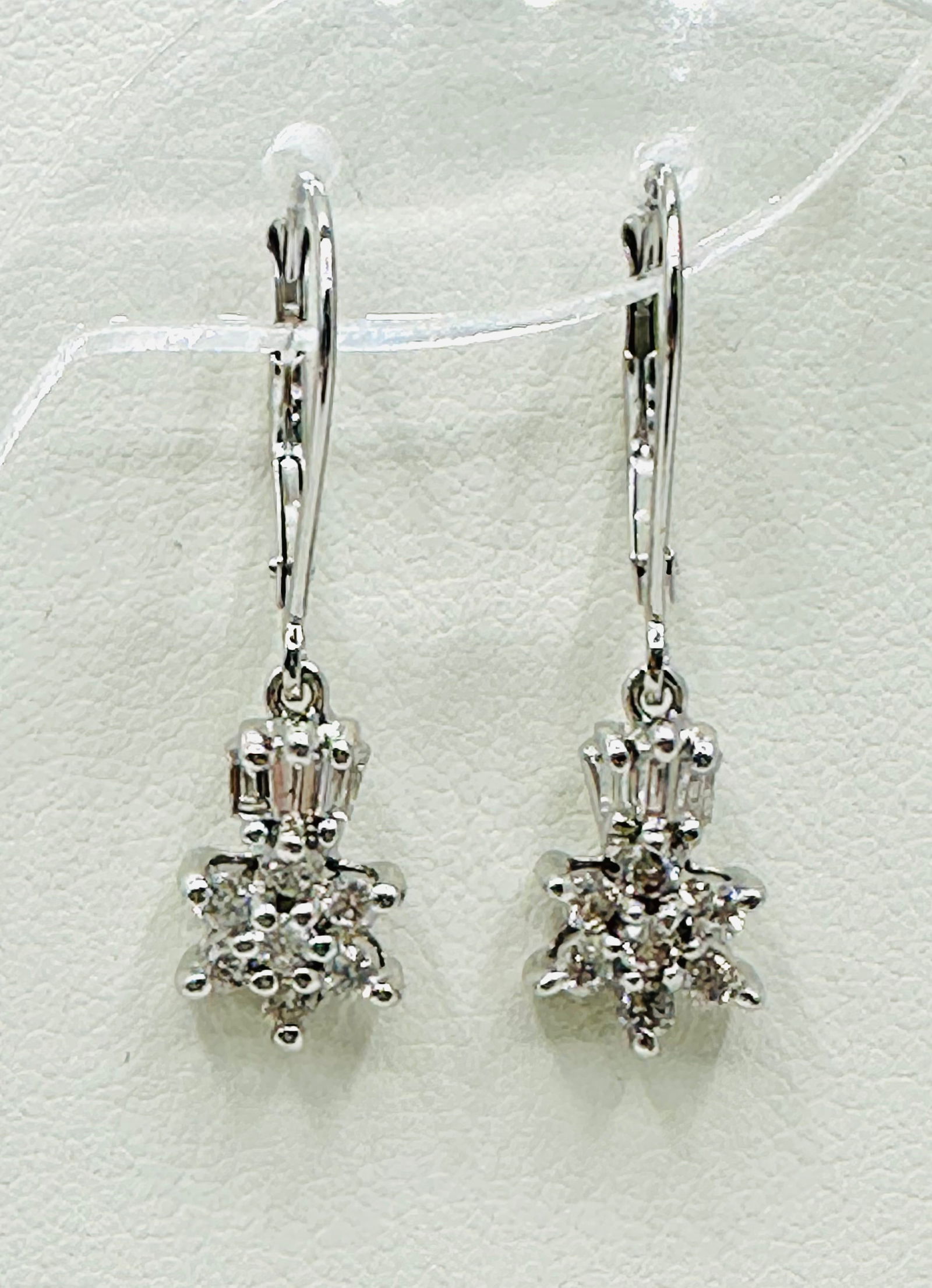 Pair of Natural Diamond drop Earrings, 14KT White Gold # 2626 (1 of 4)