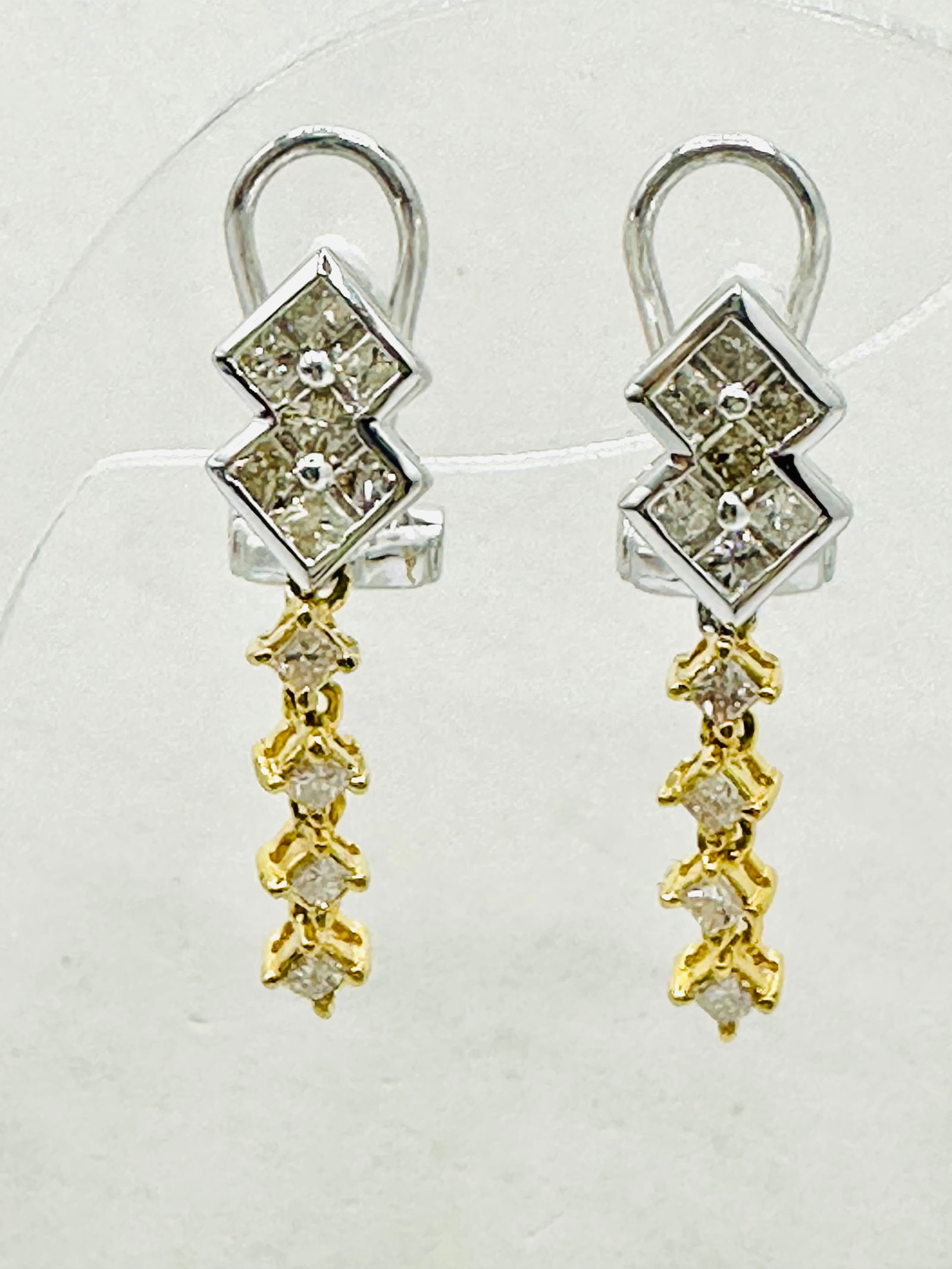Pair of Natural Diamond Earrings, 18KT White and Yellow Gold # 2635 (1 of 4)