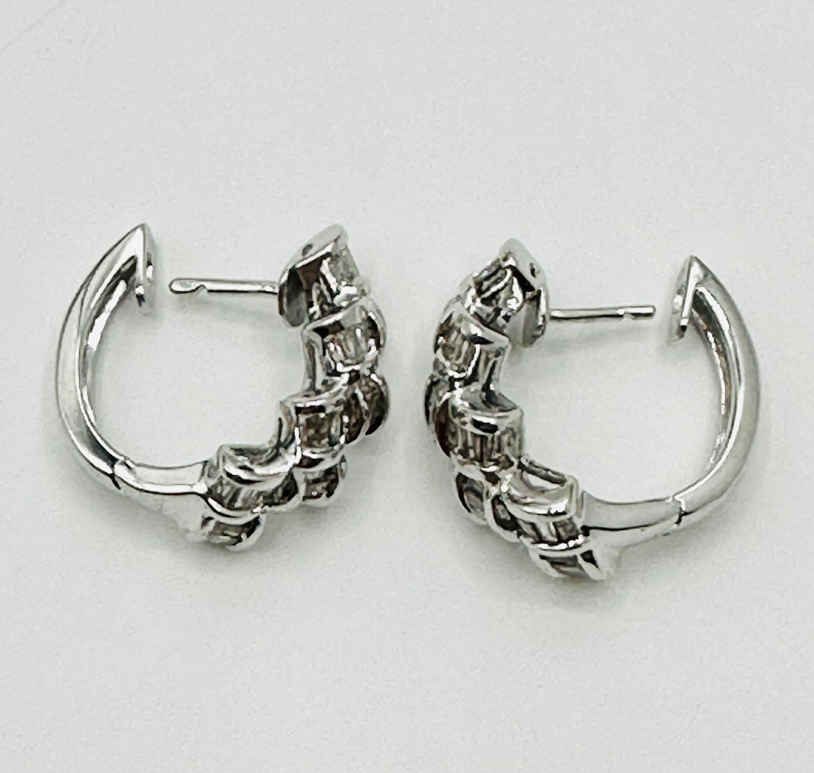 Pair of Natural Diamond Hoop Earrings, 18KT White Gold # 2639 (1 of 4)
