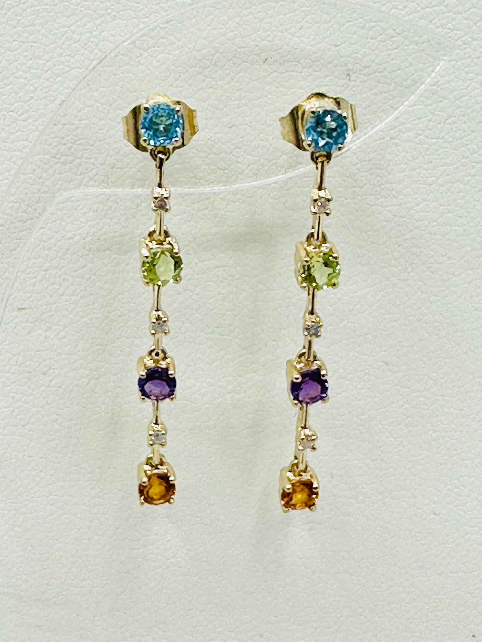 14KT Yellow Gold,Pair of Gemstone and Natural Diamond Drops Earrings # 2651 (1 of 4)