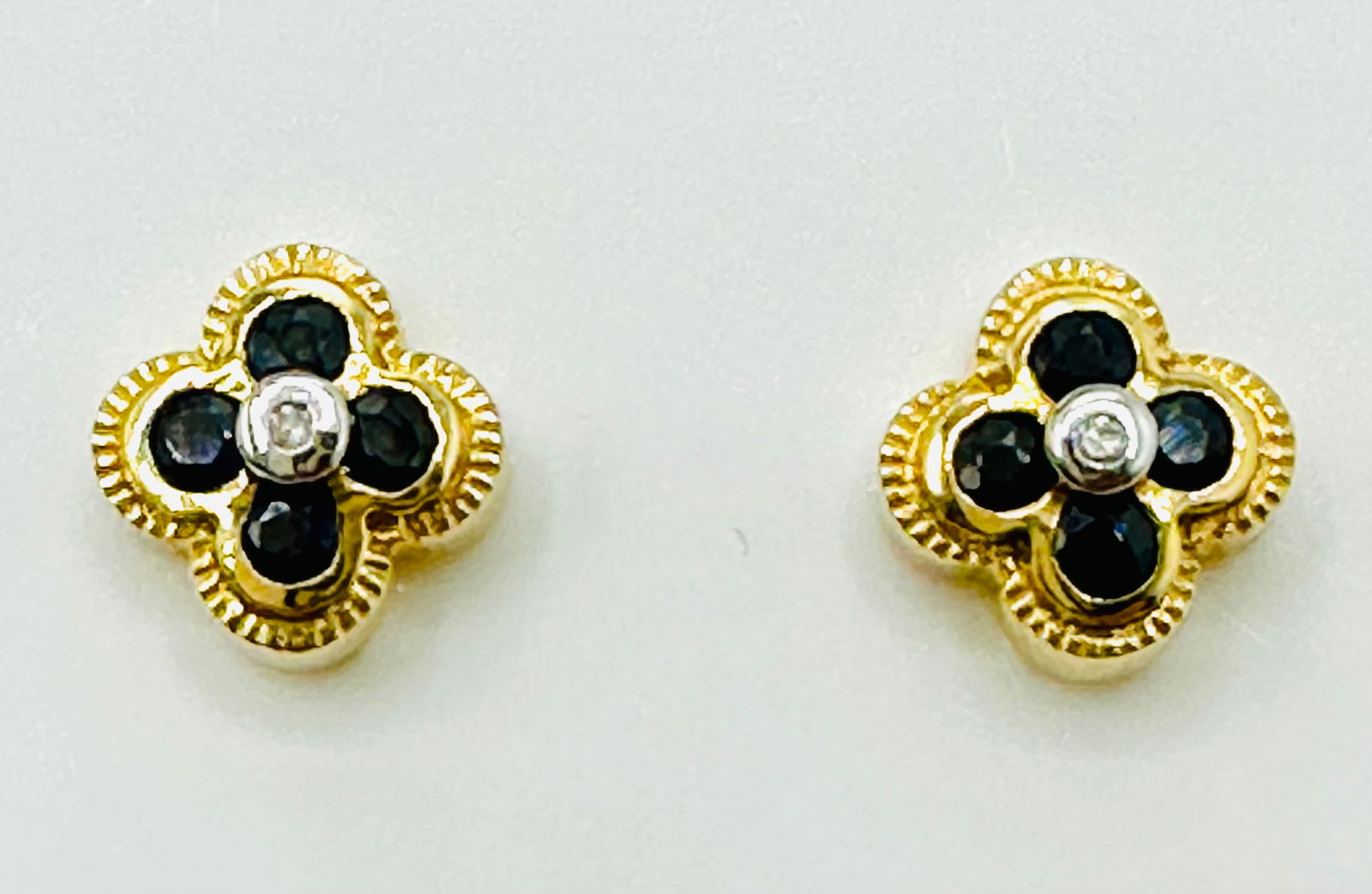 Pair of Natural Sapphire and Diamond Earrings, 14KT Yellow Gold # 2676 (1 of 4)