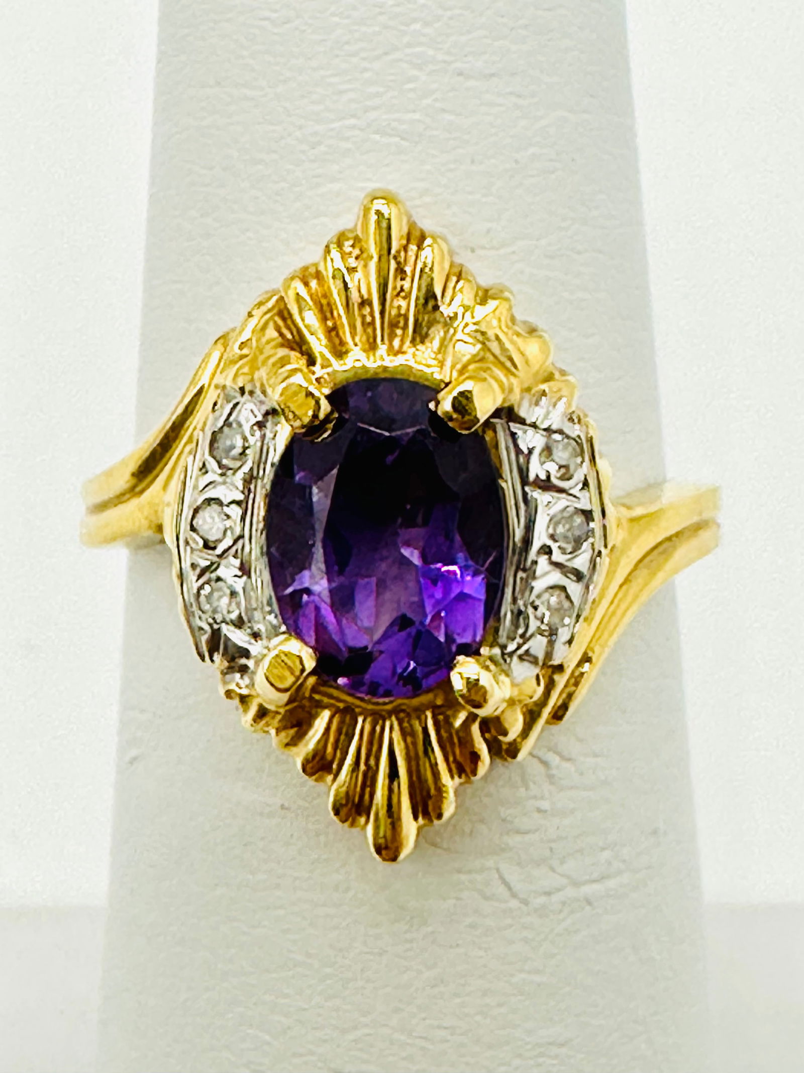 Natural Diamond and Amethyst Ring,14KT Yellow Gold # 2699 (1 of 3)