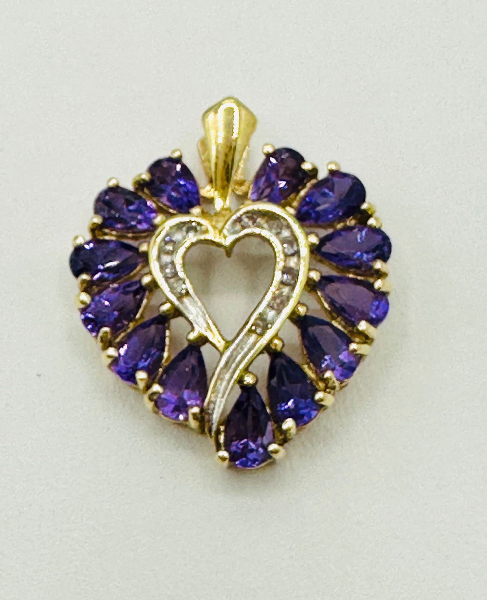 14KT Yellow Gold, Natural Diamond and Amethyst Heart Pendant # 2712 (1 of 4)