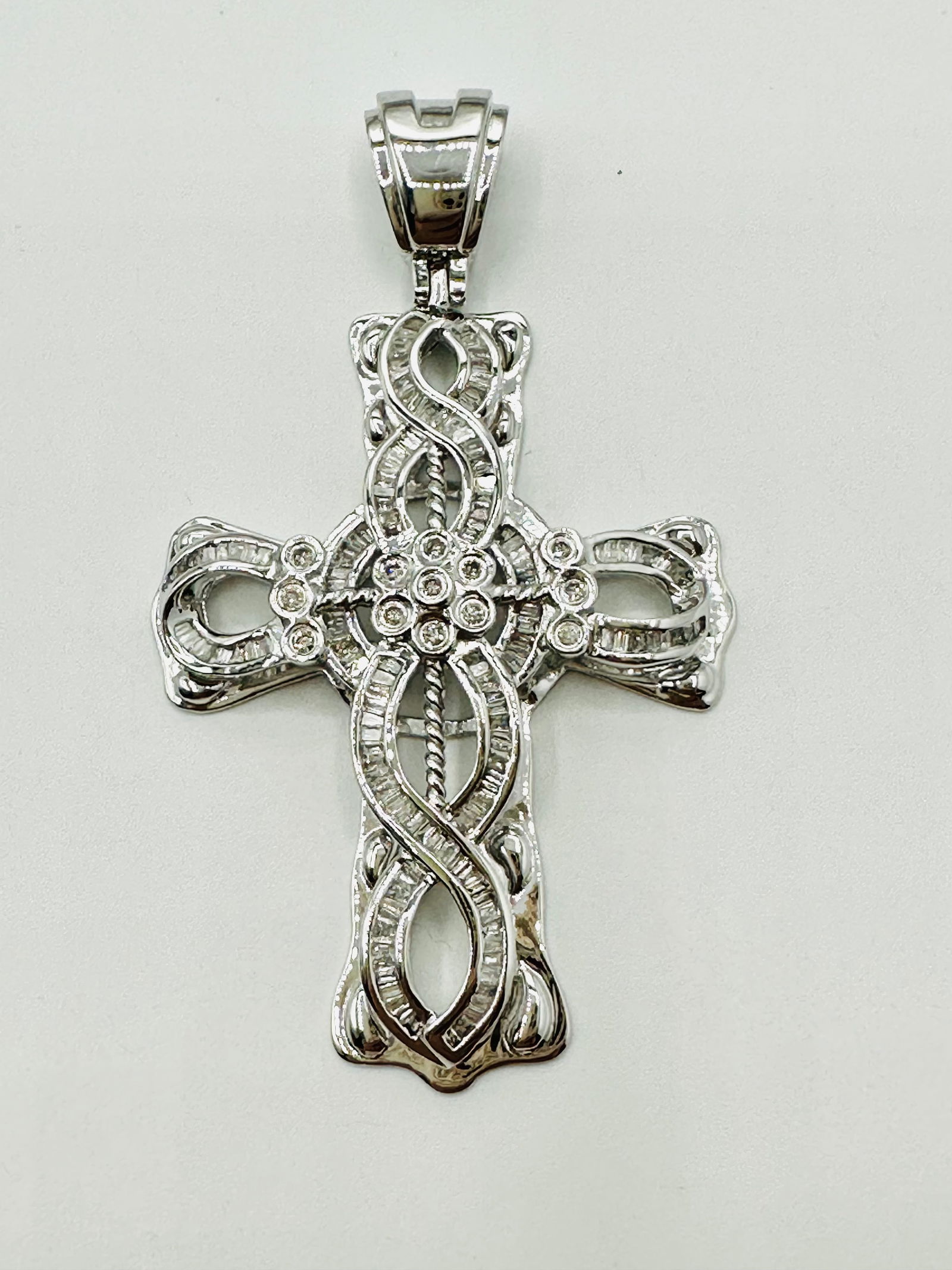 14KT White Gold, Natural Diamond Cross Pendant # 2771 (1 of 4)