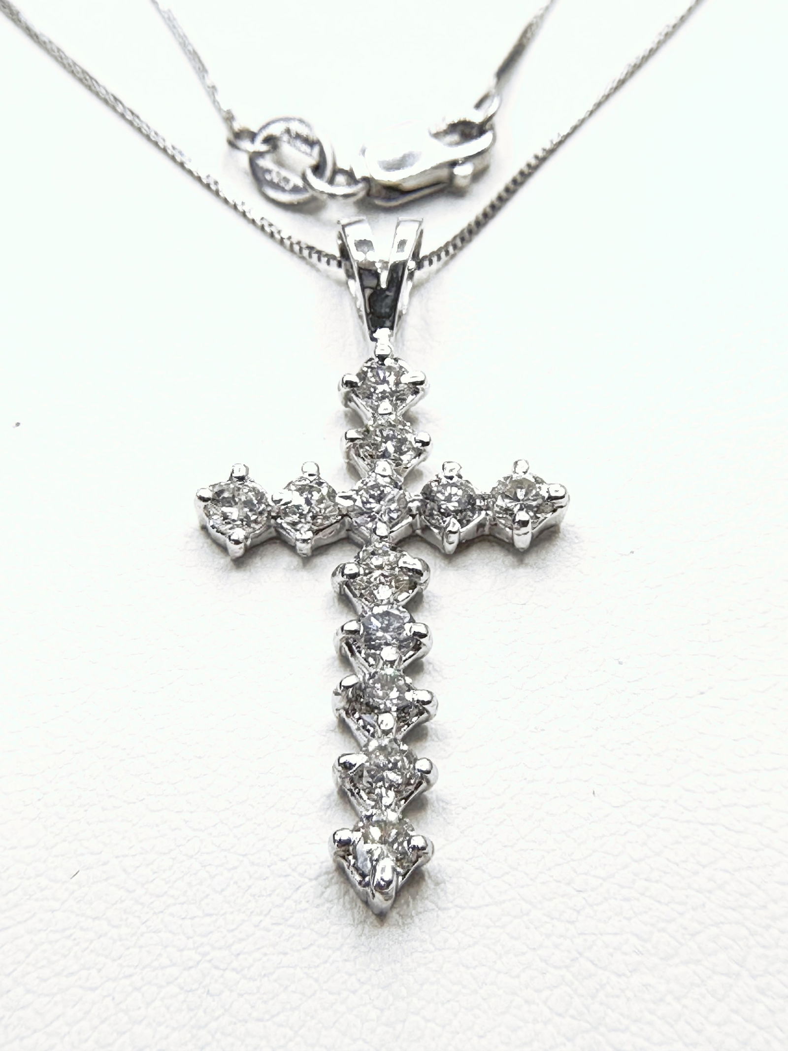 14KT White Gold With Natural Diamond Cross Pendant And 18" Box Chain Necklace - J11148 (1 of 3)
