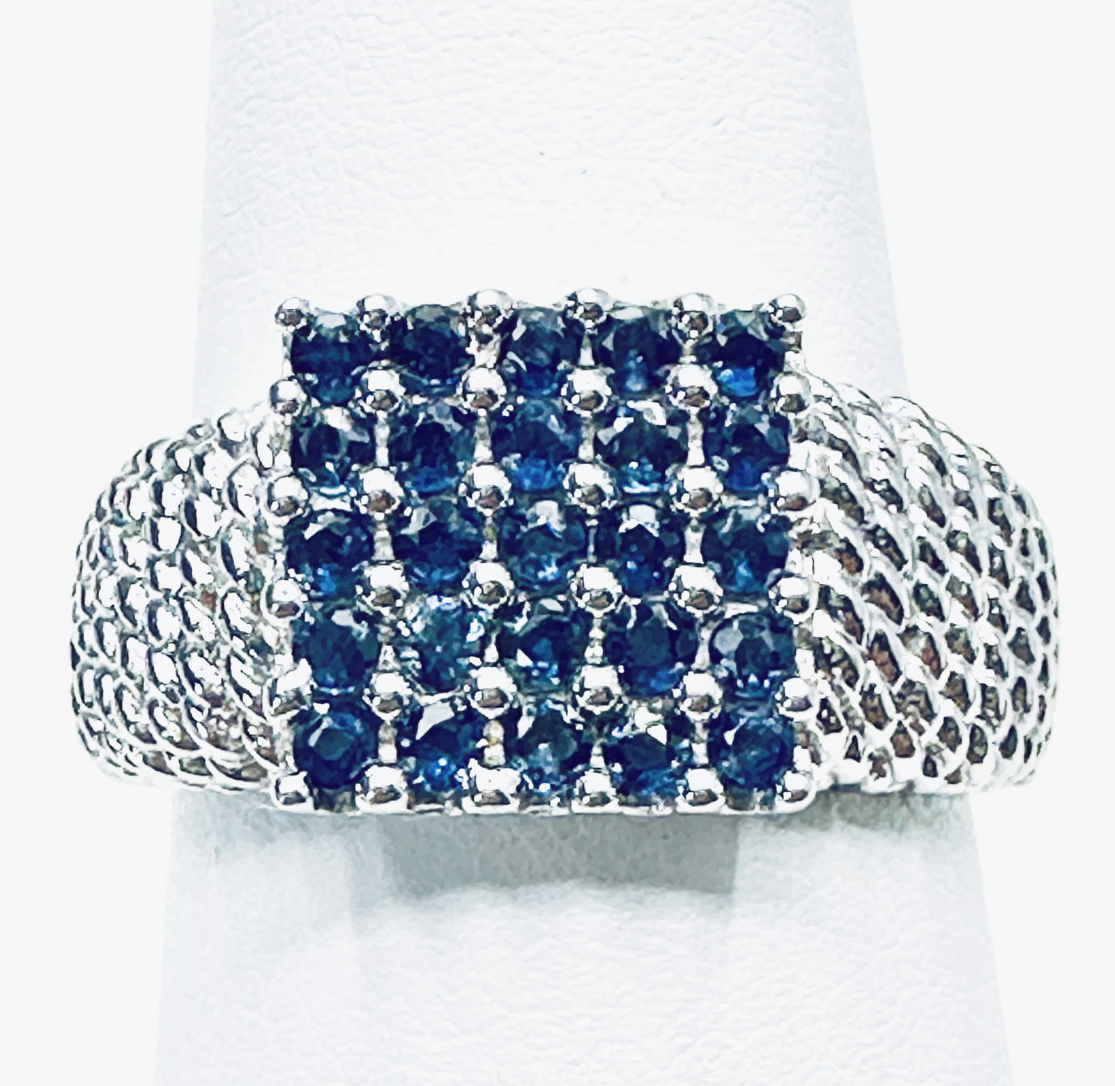 14KT White Gold Genuine Sapphire Square Ring Size 7 - J11186 (1 of 3)