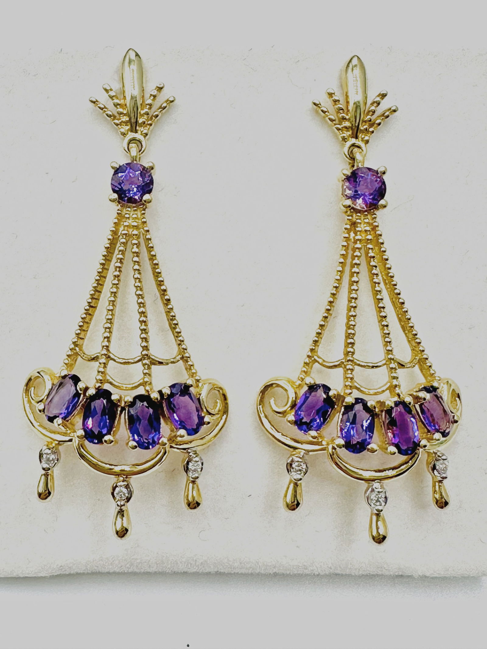 14KT Yellow Gold Amethyst Drop Earrings With Diamonds - J11241 (1 of 3)