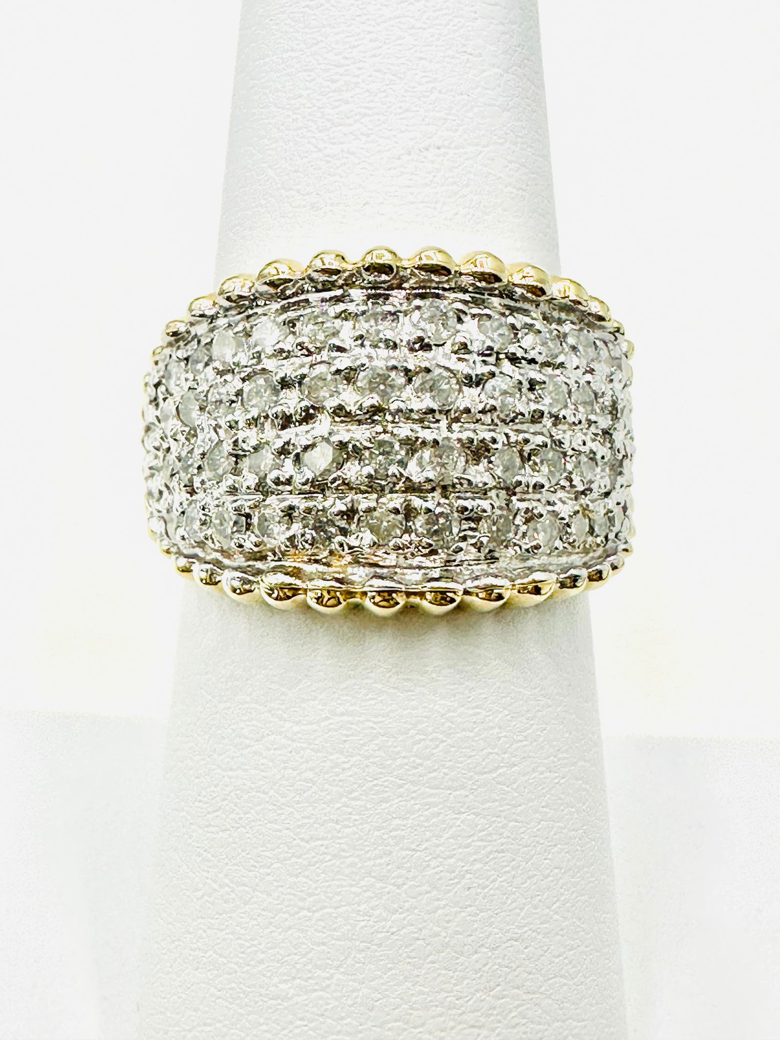 10KT 2-Tone Gold Natural Diamond Band, Multi Row Diamond Ring Size 6 - J11296 (1 of 3)