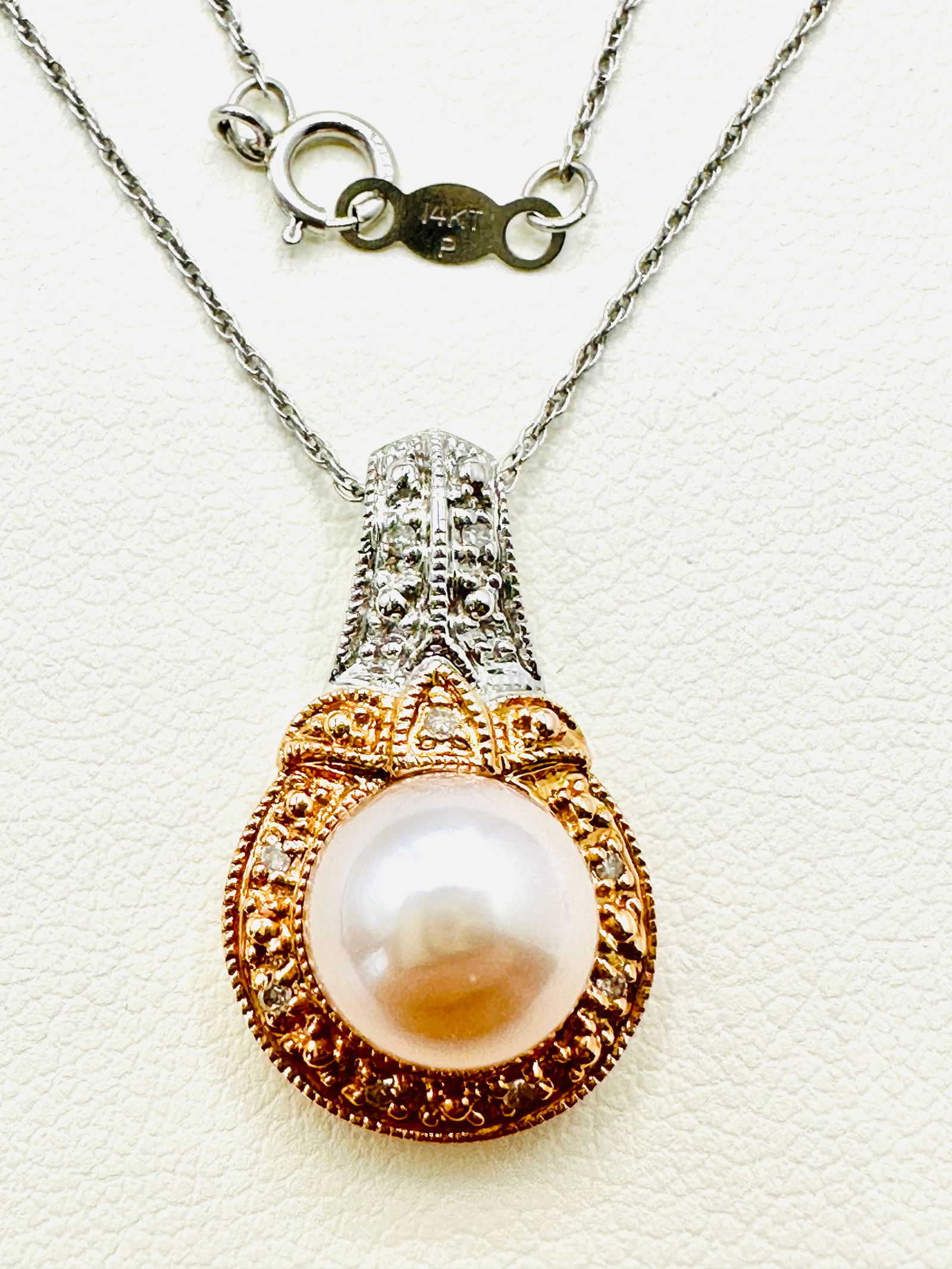 14KT White And Pink Gold, Cultured Freshwater Color Pearl Pendant Necklace - J11323 (1 of 3)