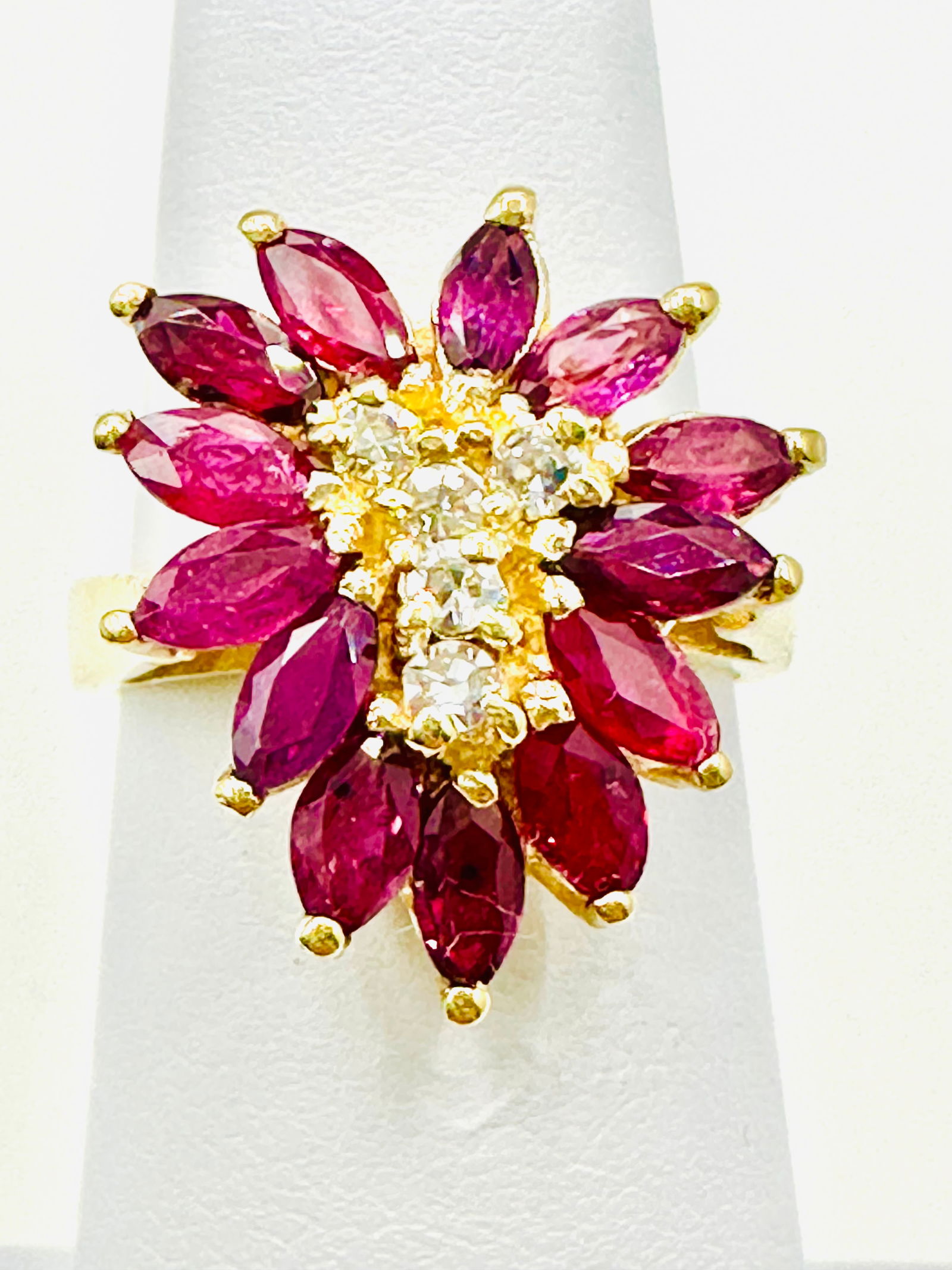 14KT Yellow Gold Natural Ruby And Diamond Ring Size 5.5 - J11406 (1 of 3)