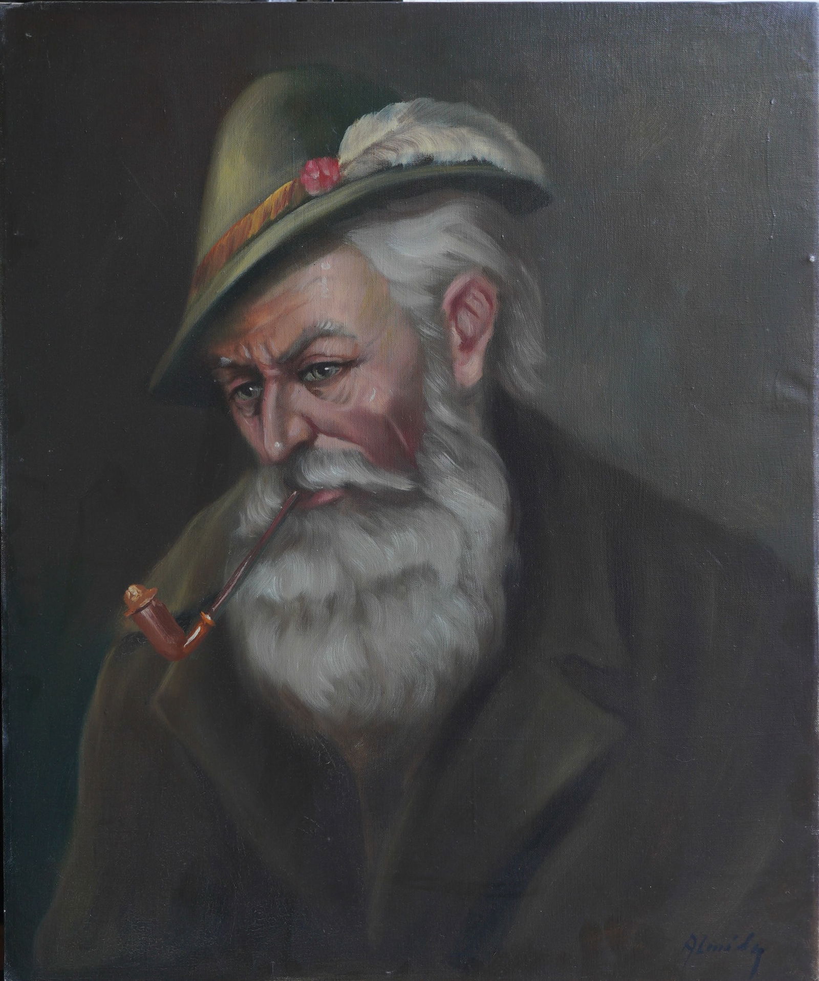 Old Man Smoking Pipe Oil Painting on Canvas: Oil Painting on Canvas