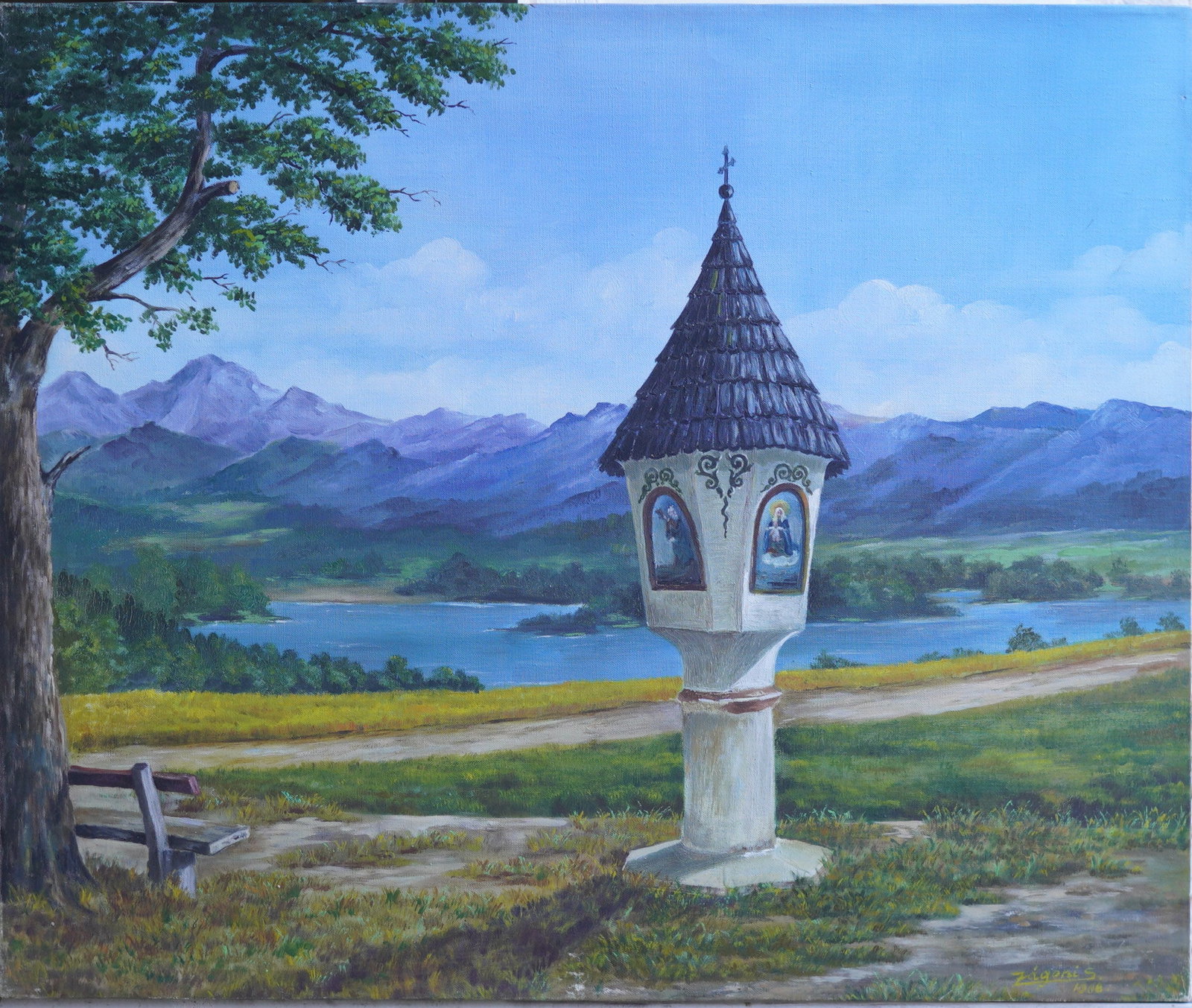 Religious Monument By The Lake Oil Painting on Canvas: Oil Painting on Canvas