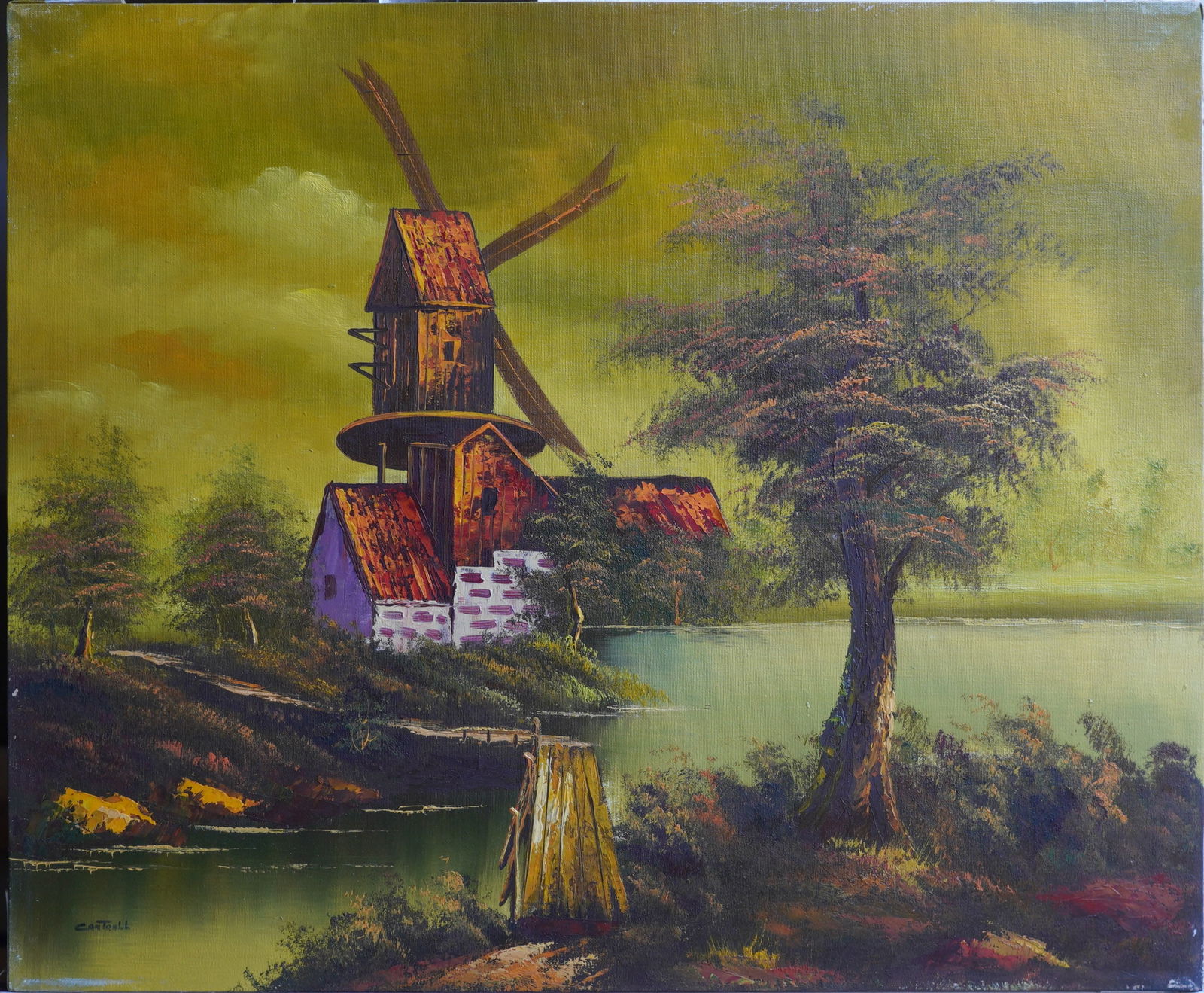 Windmill By The Lake Oil Painting on Canvas: Oil Painting on Canvas