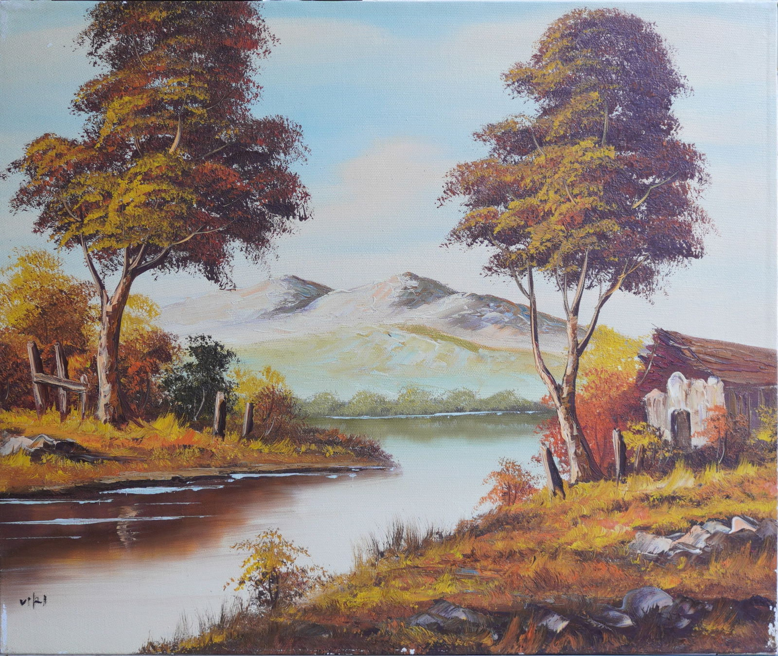 Mountain Landscape WIth Lake Oil Painting on Canvas (1 of 7)