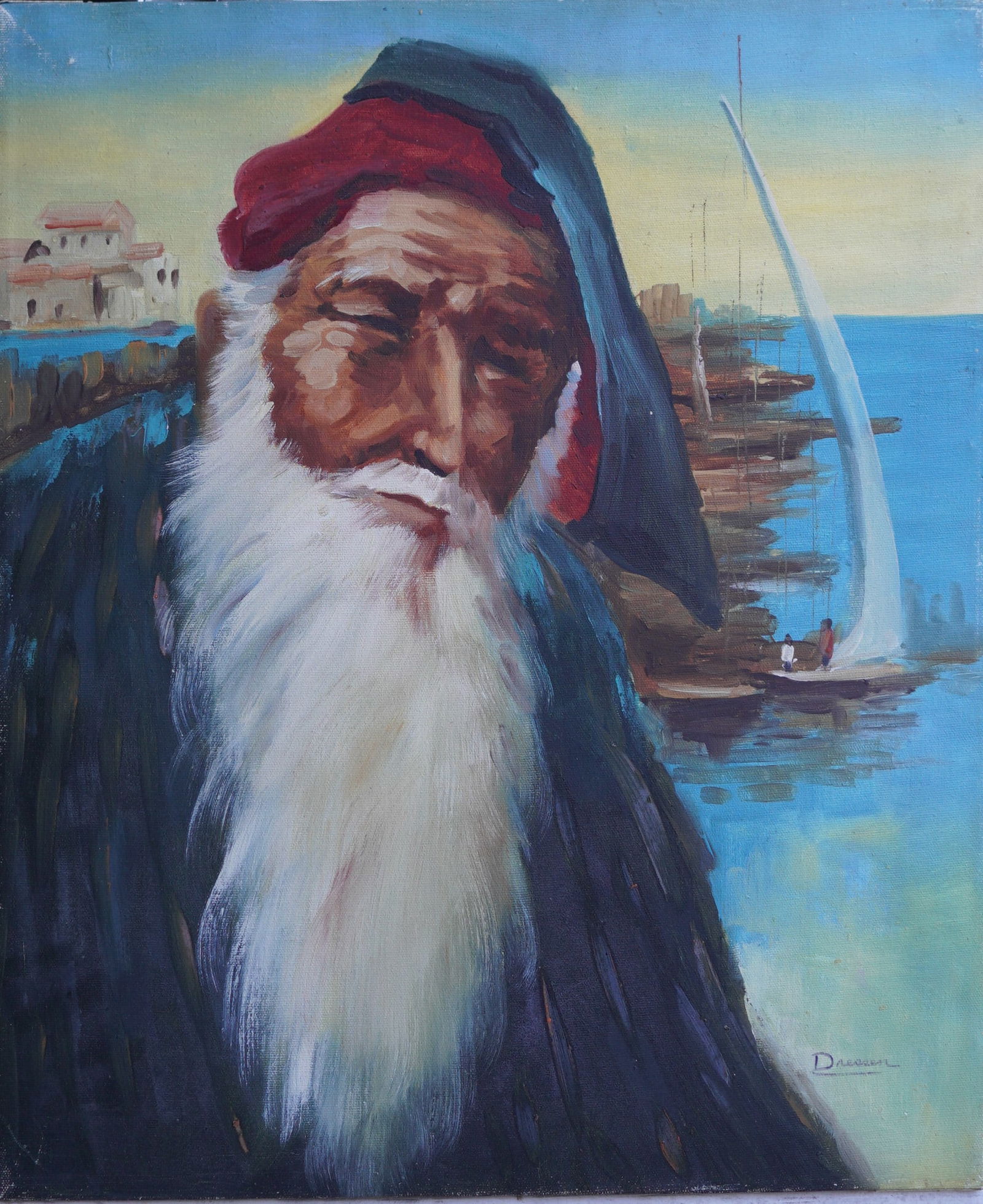 Old Man By The Sea Oil Painting on Canvas: Oil Painting on Canvas