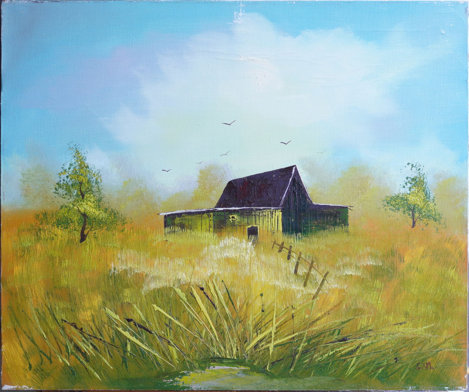 Barn in The Fields Oil Painting on Canvas: Oil Painting on Canvas