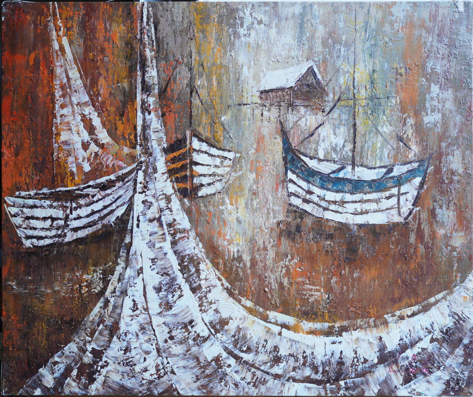 Ghost Boats Oil on Canvas Painting: Oil Painting on Canvas