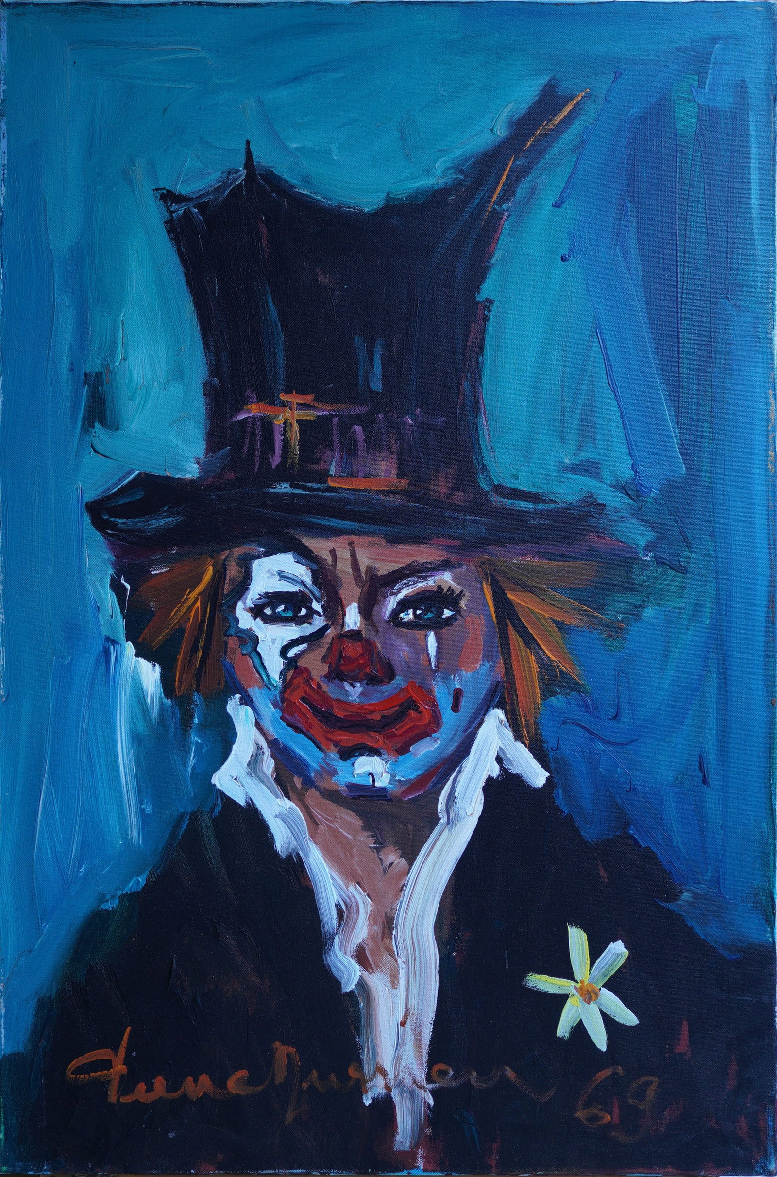 Clown in Suit Portrait Oil on Canvas Painting: Oil Painting on Canvas