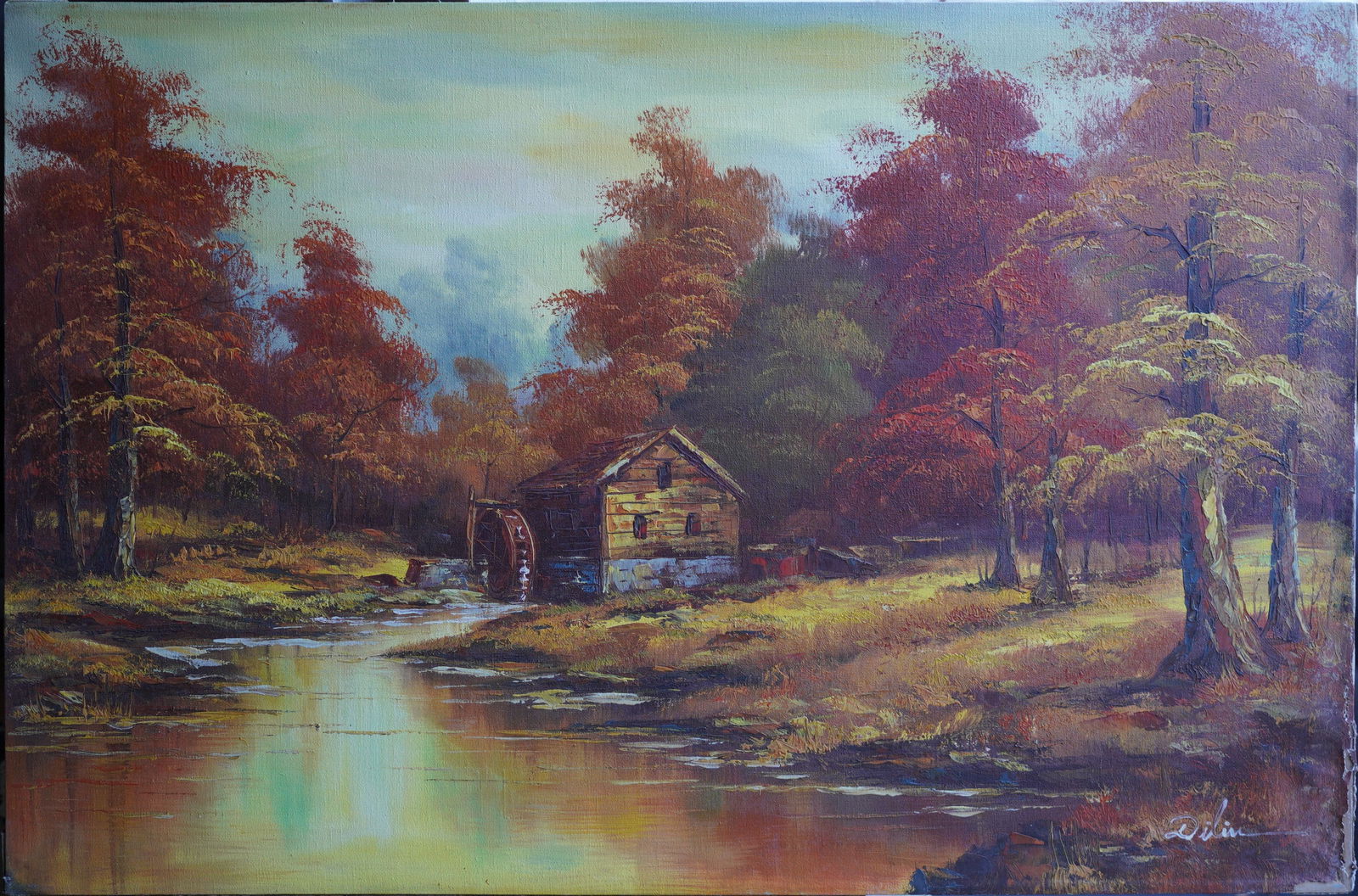 House in The Woods Oil on Canvas Painting: Oil Painting on Canvas