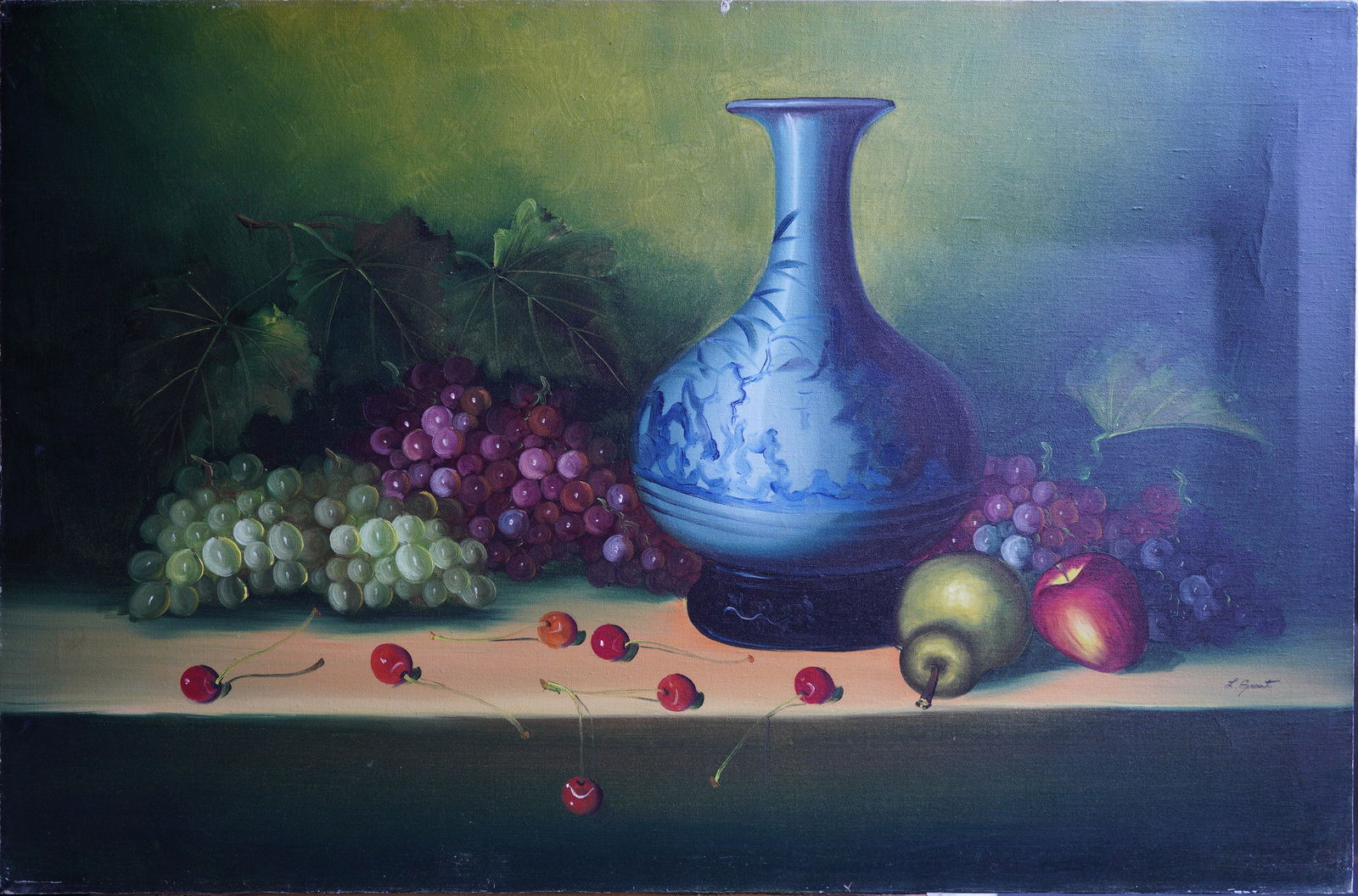 Still Life Fruit and Vase Oil on Canvas Painting: Oil Painting on Canvas