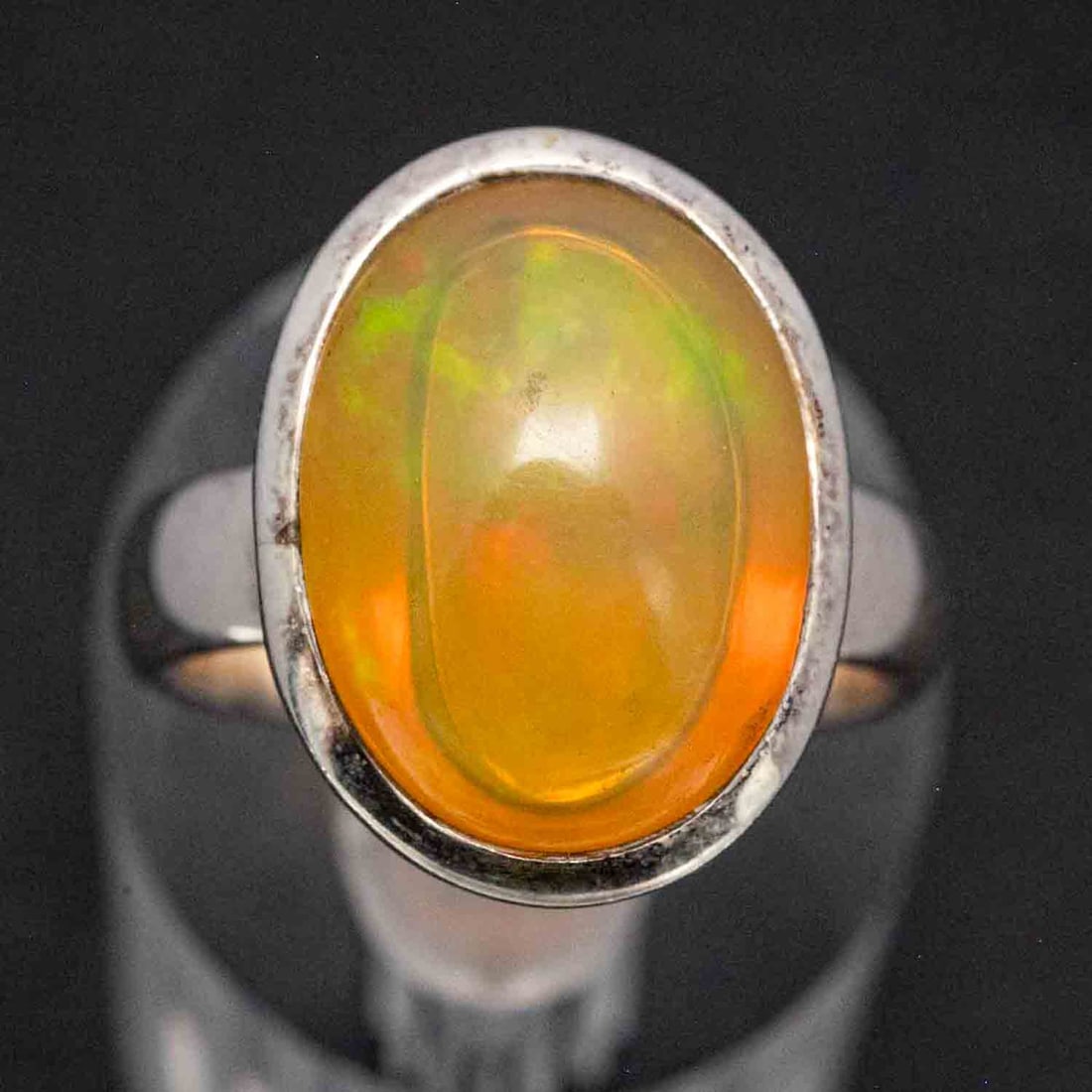 Sterling Silver Large Natural Opal Ring: Medium: Large Opal Size: US 9, 7.8gram Age/Detail: Sterling Silver Condition: Great, check photo for detail Provenance: Collection from Estate in Tribecca Please view all the photos as they are