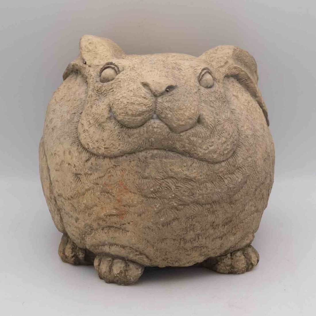 Large Vintage Concrete Cement Chubby Rabbit Garden Sculpture: Medium: Concrete Cement Size: 6.5x6.5x7 inches Age/Detail: Large Vintage Condition: great overall, check photo for condition reference. Provenance: Collection from Estate in Williamsburg LiveShipping