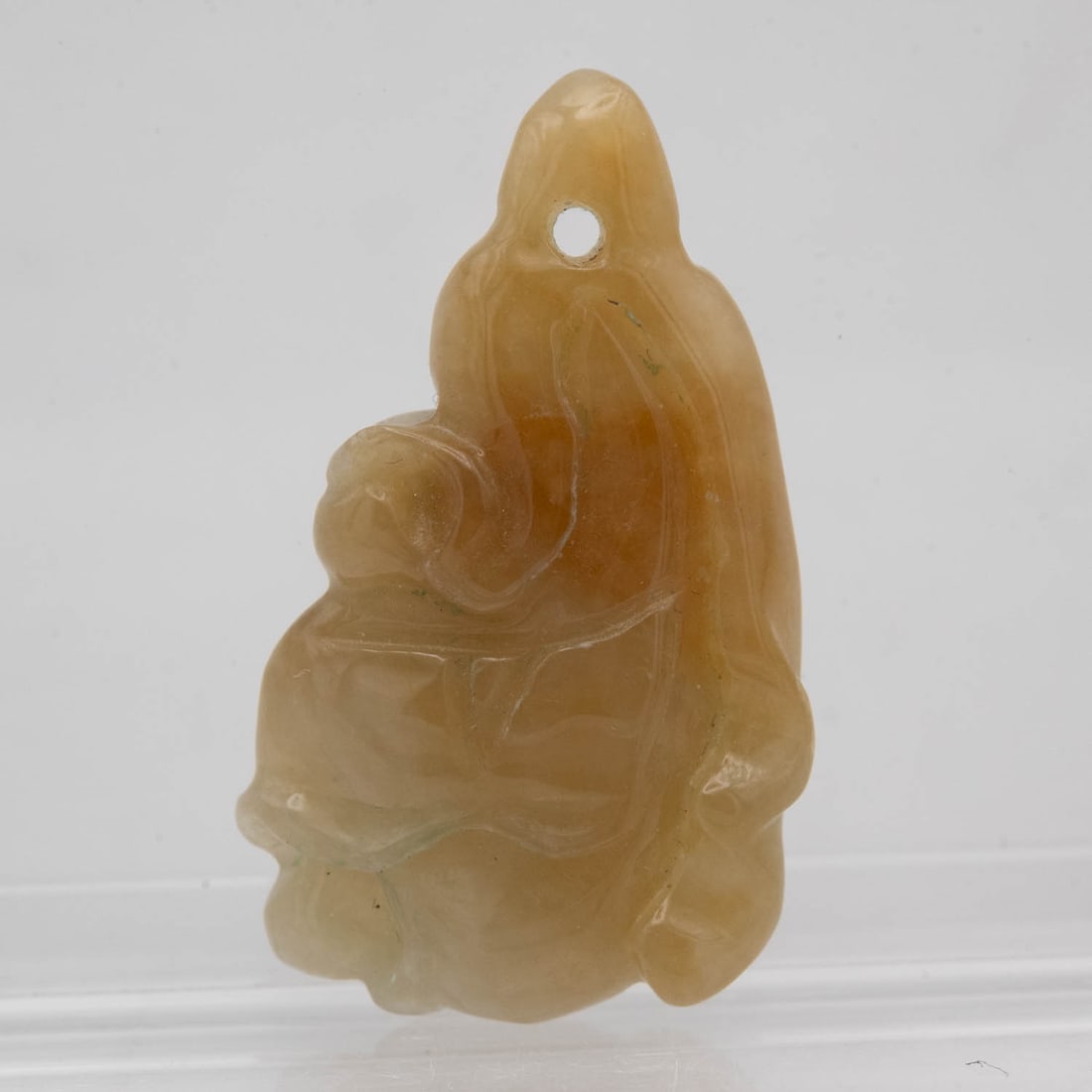 Chinese Carved Natural Yellow Nephrite Jade Pendant: Medium: Natural Yellow Nephrite Jade Size: 1.5x0.8x0.3 inches Age/Detail: Chinese Carved Condition: great overall, check photo for condition reference. Provenance: Collection from Estate in Williamsbu