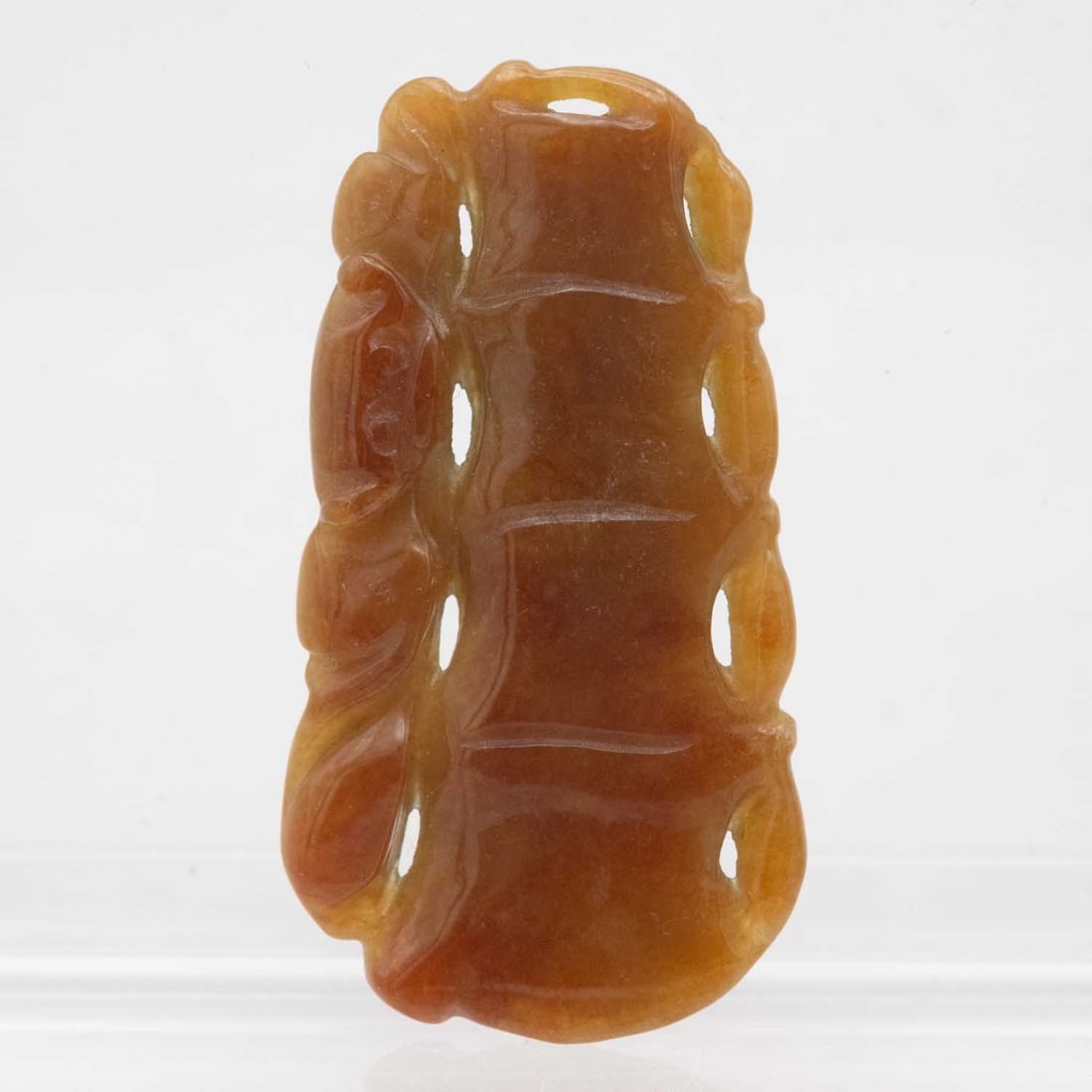 Chinese Carved Natural Chalcedony Bamboo Pendant: Medium: Natural Chalcedony Size: 1.5x0.7x0.2 inches Age/Detail: Chinese Carved Condition: great overall, check photo for condition reference. Provenance: Collection from Estate in Williamsburg LiveShi