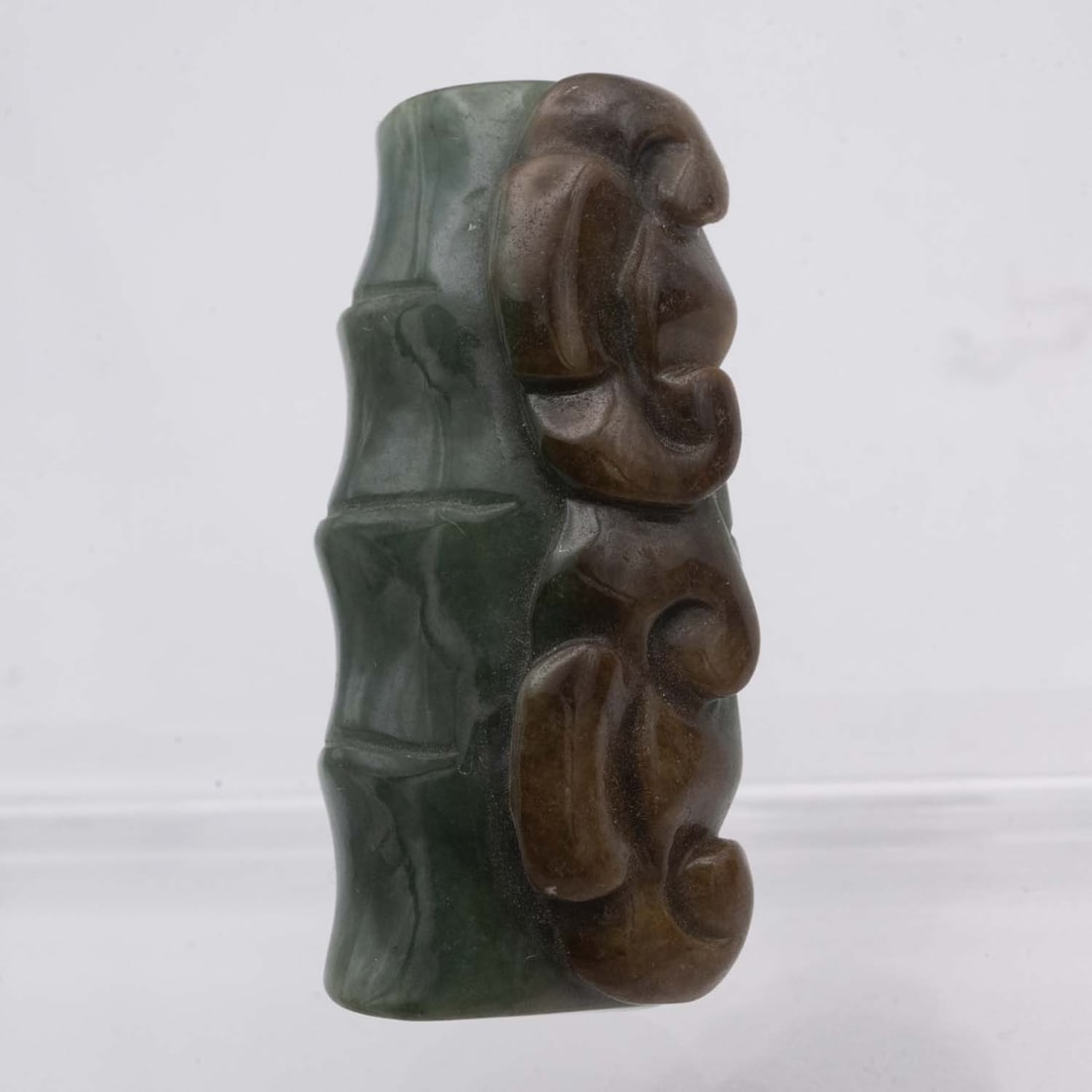 A Hand Carved Chinese Natural Green Jadeite Bamboo Ruyi Pendant: Medium: Natural Green Jadeite Size: 1.7x0.7x0.7 inches Age/Detail: A Hand Carved Chinese Condition: great overall, check photo for condition reference. Provenance: Collection from Estate in Tribecca P