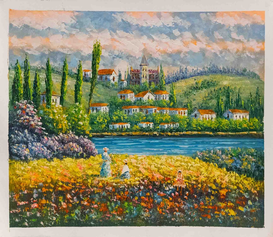 Impressionist Acrylic On Canvas "A Walk At Flower Field 2": Title: A Walk At Flower Field 2 Medium: Acrylic On Canvas Size: 24 x 20 inches Condition: Great, hand painted, please check photo for condition reference Provenance: Combined shipping rate available.