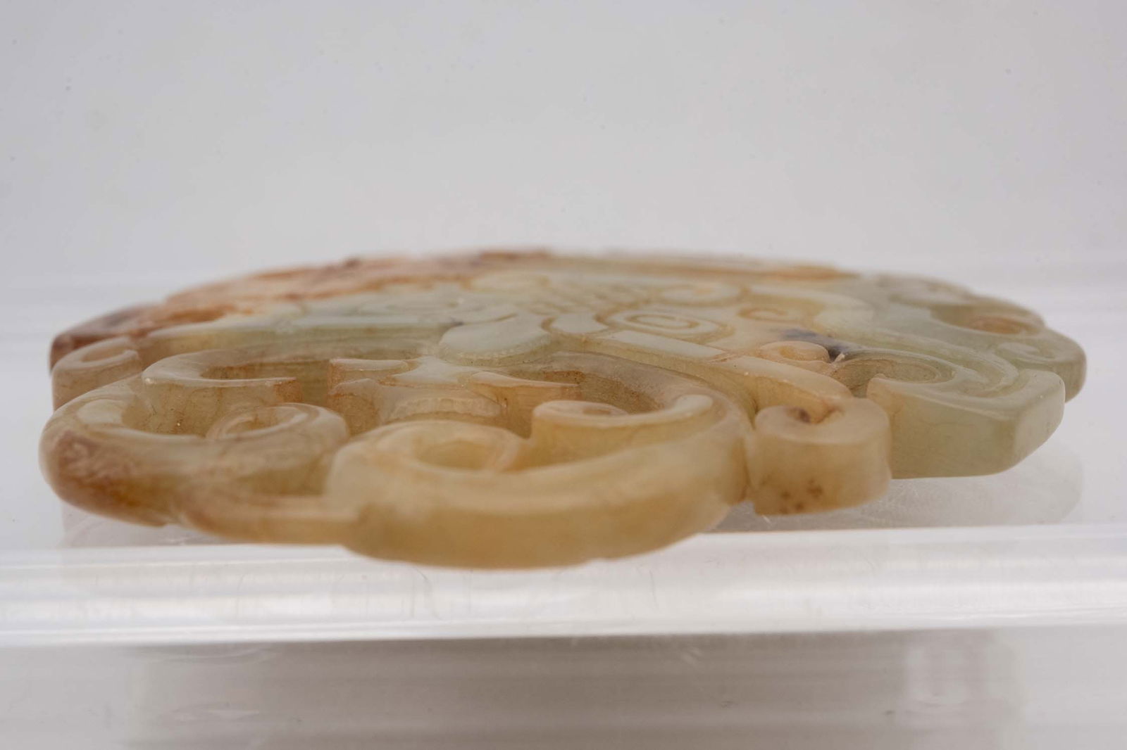 Old Chinese Carved Jade Dragon Head Bi: Medium: Jade Size: 3x1.8x0.3 inches Age/Detail: Old Chinese Carved Condition: great overall, check photo for condition reference. Provenance: Collection from Estate in Tribecca LiveShipping is NOT a p