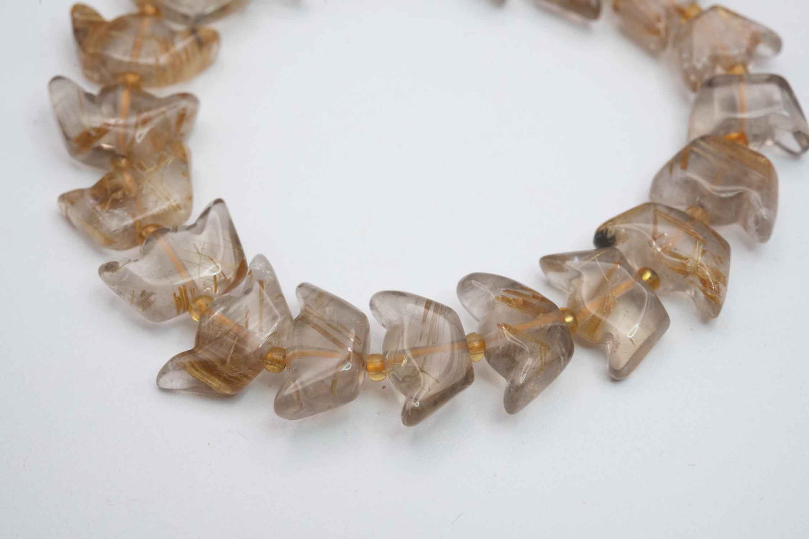 Natural Golden Rutilated Quartz Yuanbao Bracelet: Medium: Golden Rutilated Quartz Size: 12x8mm Age/Detail: Natural Condition: great overall, check photo for condition reference. Provenance: Collection from Estate in Williamsburg LiveShipping is NOT a