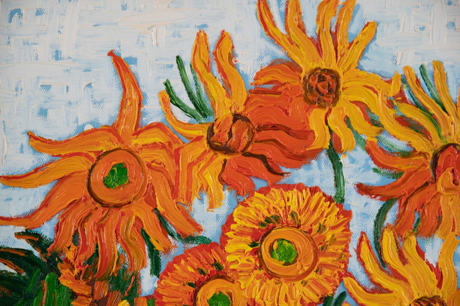 Hand Painted After Van Gogh Oil On Canvas "Sunflower 3": Title: Sunflower 3 Medium: Oil On Canvas Size: 16 x 12 inches Frame: 17 x 13 inches Age: Hand Painted Condition: Great Overall All Provenance: Combined shipping rate available. For affordable buyer-ar