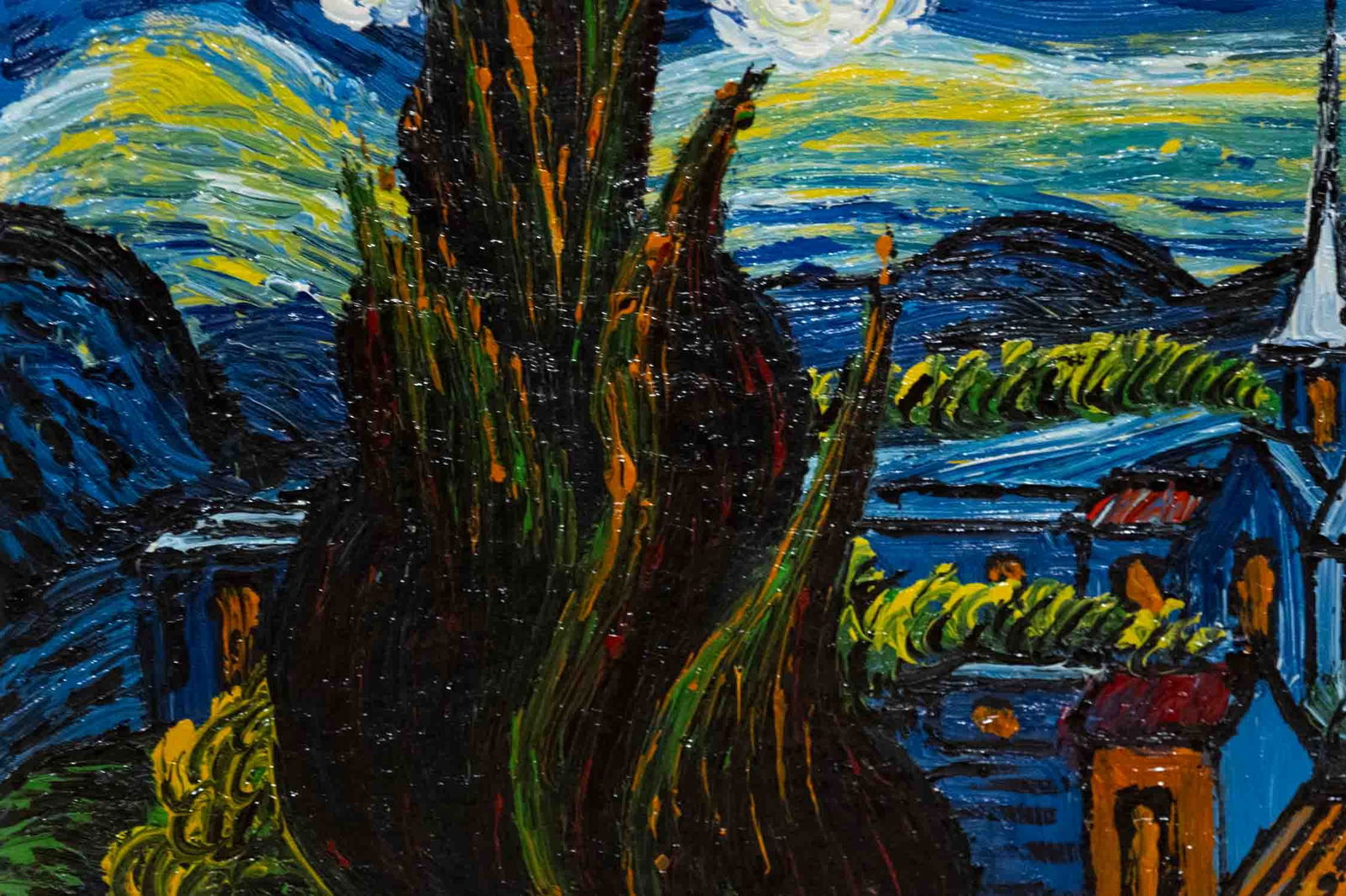 After Van Gogh Acrylic On Canvas "Starry Night": Title: Starry Night Medium: Acrylic On Canvas Size: 24 x 20 inches Please Note: This artwork is unstretched Detail: Condition: Great, hand painted, please check photo for condition reference Signature
