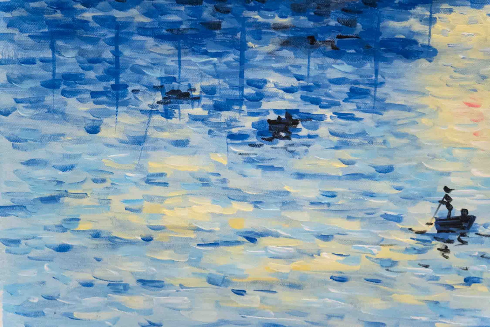 After Claude Monet Acrylic On Canvas "Impression": Title: Impression Medium: Acrylic On Canvas Size: 24 x 20 inches Condition: Great, hand painted, please check photo for condition reference Provenance: Combined shipping rate available. For affordable