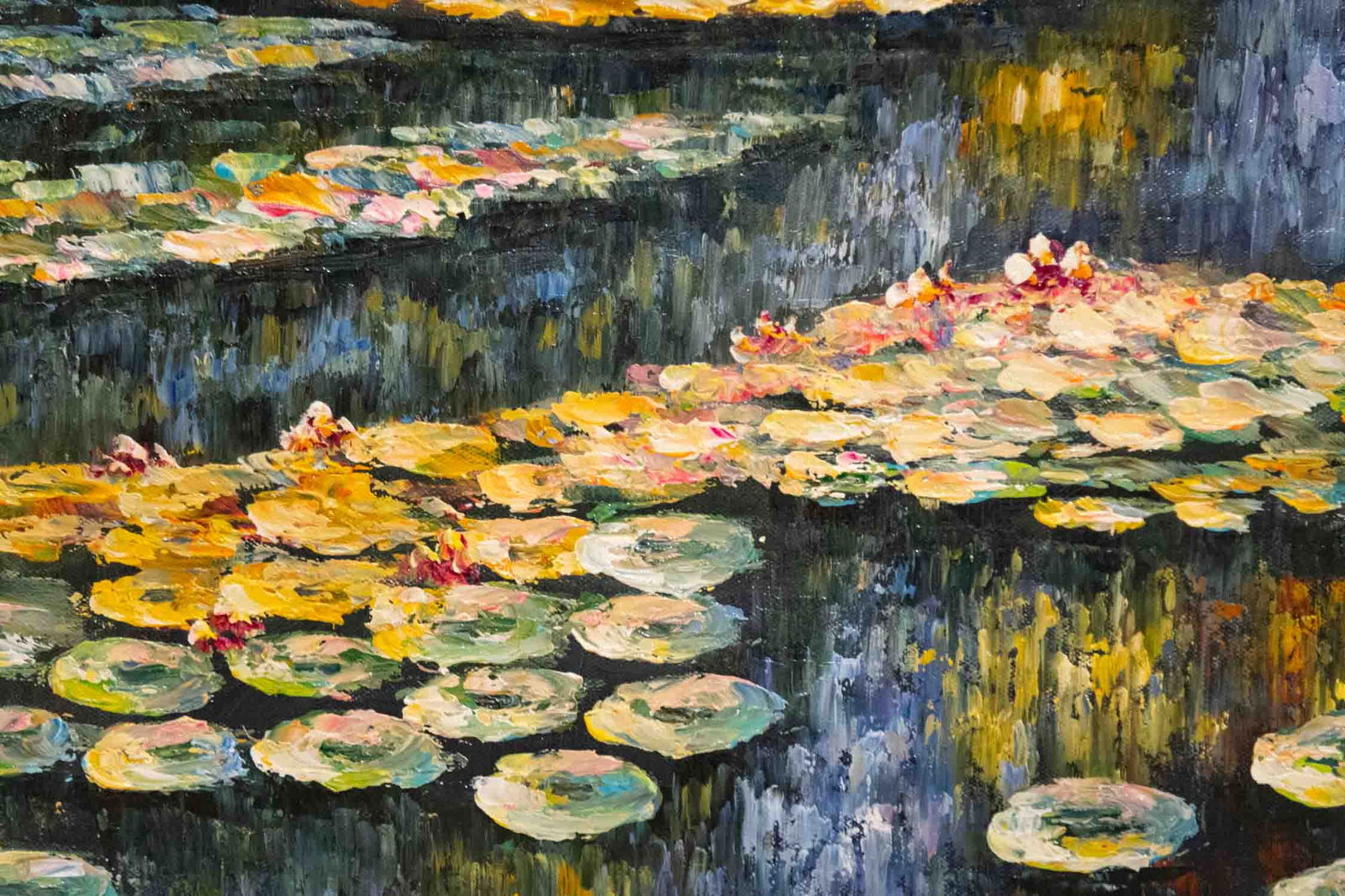 After Claude Monet Acrylic On Canvas "Lily Pond": Title: Lily Pond Medium: Acrylic On Canvas Size: 24 x 20 inches Condition: Great, hand painted, please check photo for condition reference Provenance: Combined shipping rate available. For affordable